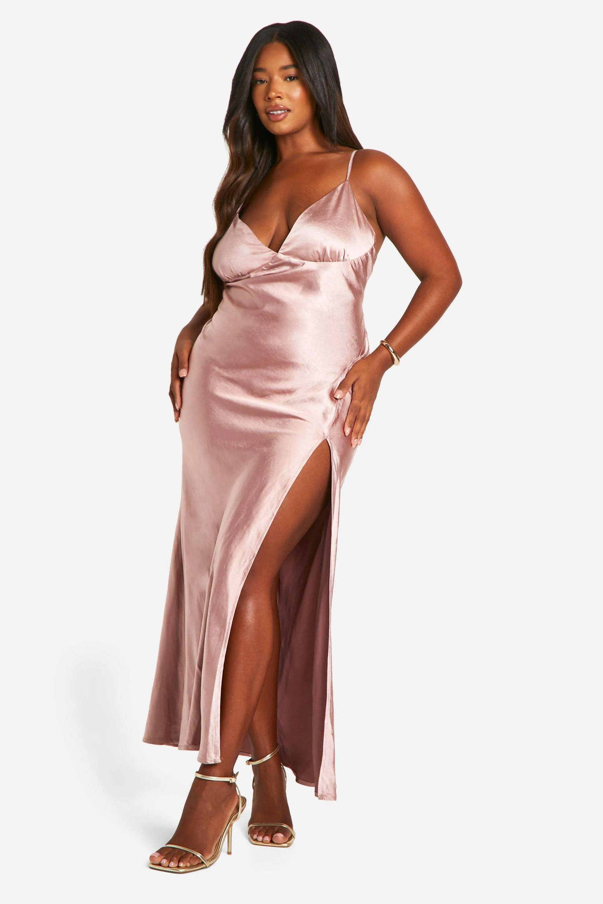 Plus Bridesmaid Satin Strappy Maxi Dress 1 Plus Bridesmaid Satin Strappy Maxi Dress