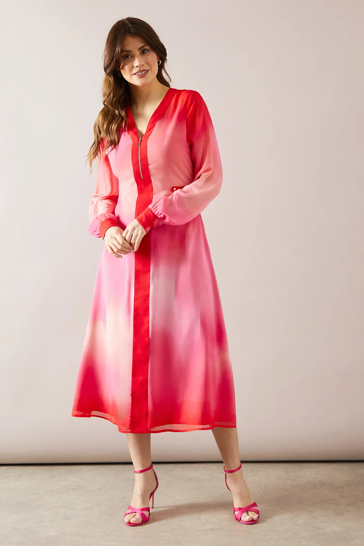 Zip Front Animal Border Chiffon Midi Dress 1 Zip Front Animal Border Chiffon Midi Dress