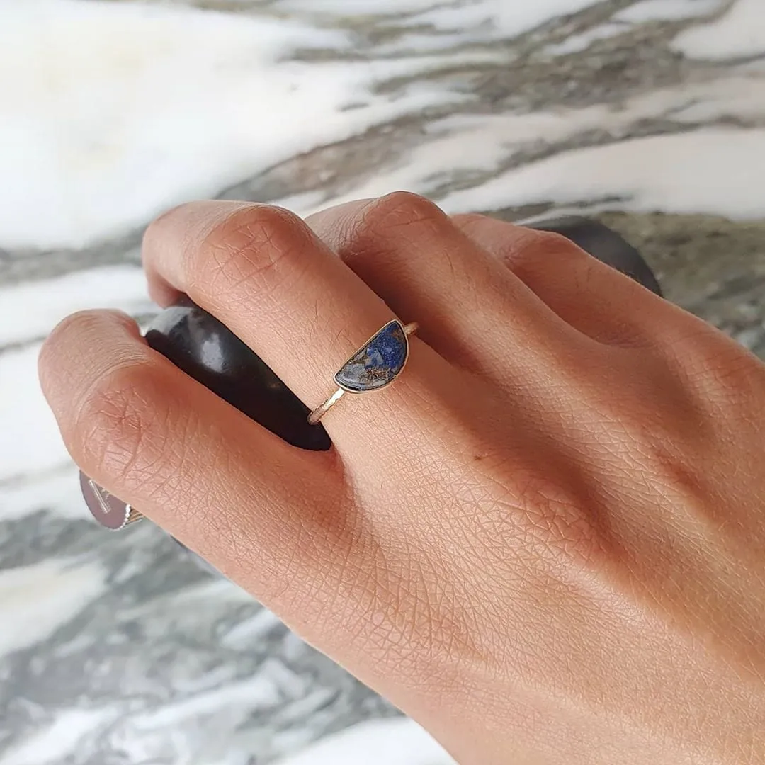 18ct Gold Vermeil Lapis Lazuli Gemstone Crystal Half MoonRing