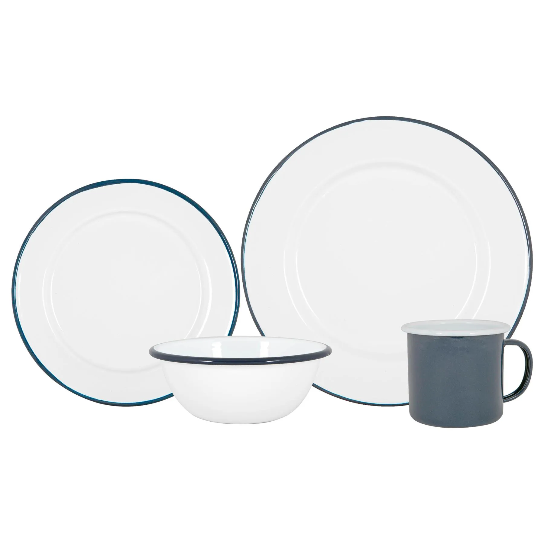 16 Piece White Enamel Dinner Set