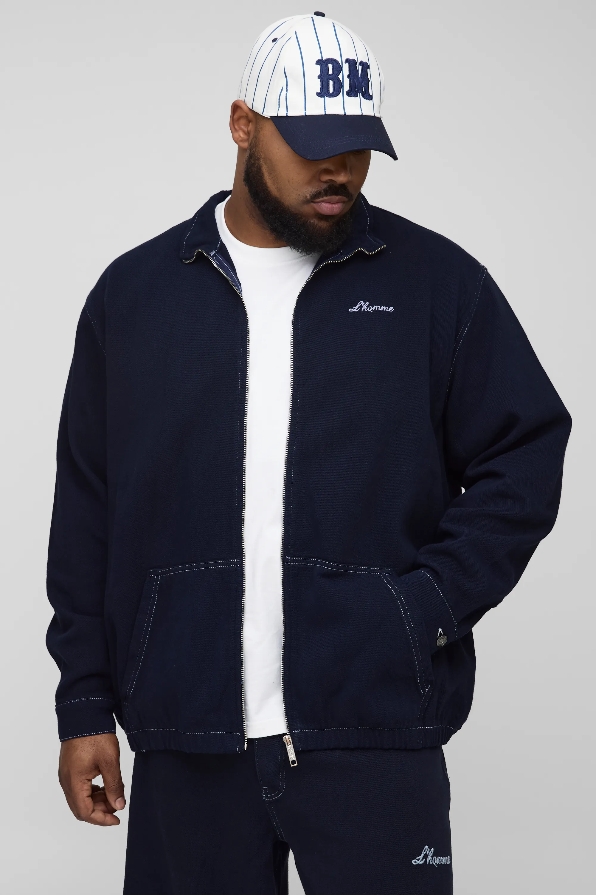 Plus L'Homme Contrast Stitch Twill Oversized Track Jacket