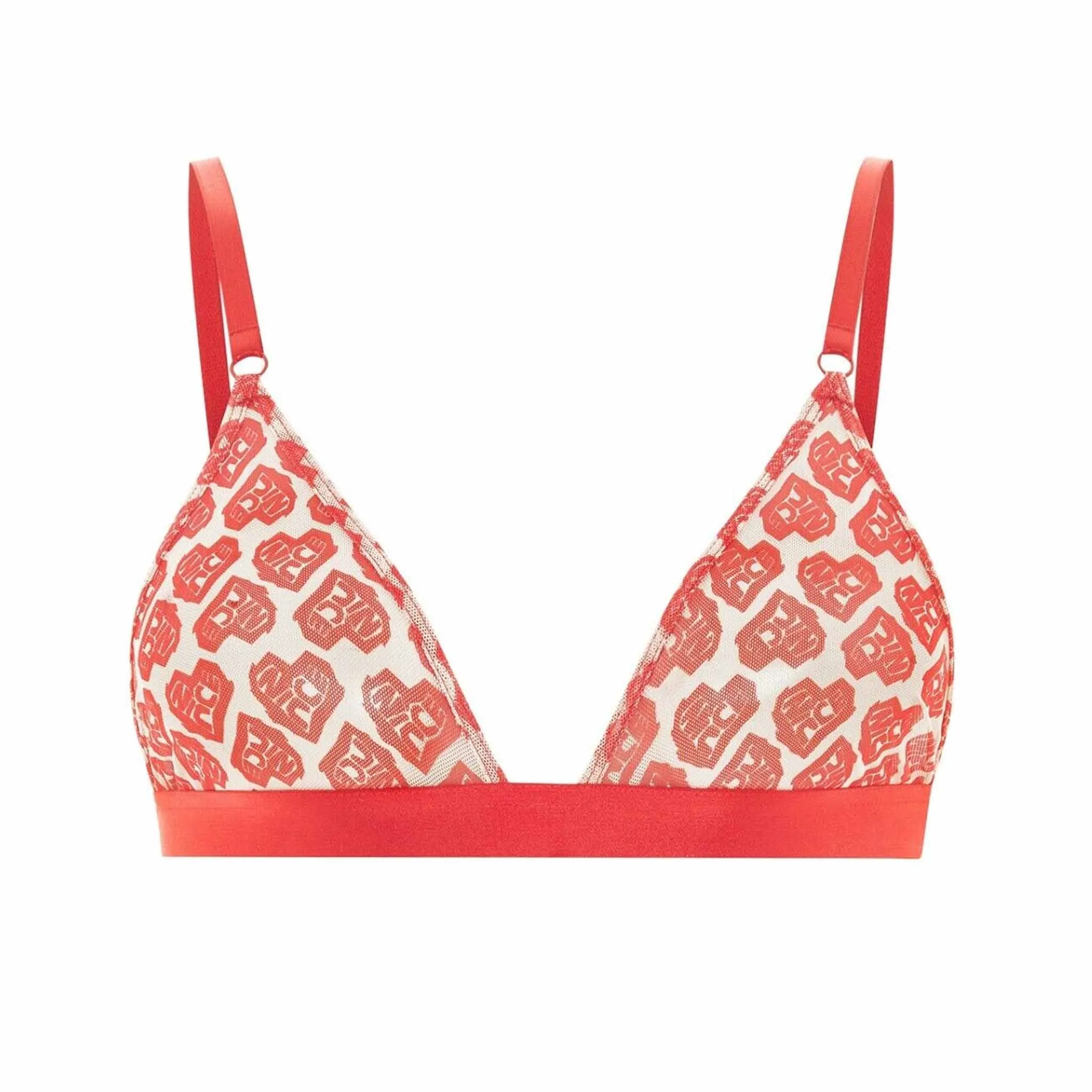 Adjustable Straps White/Red AOP Heart Triangle Bralette