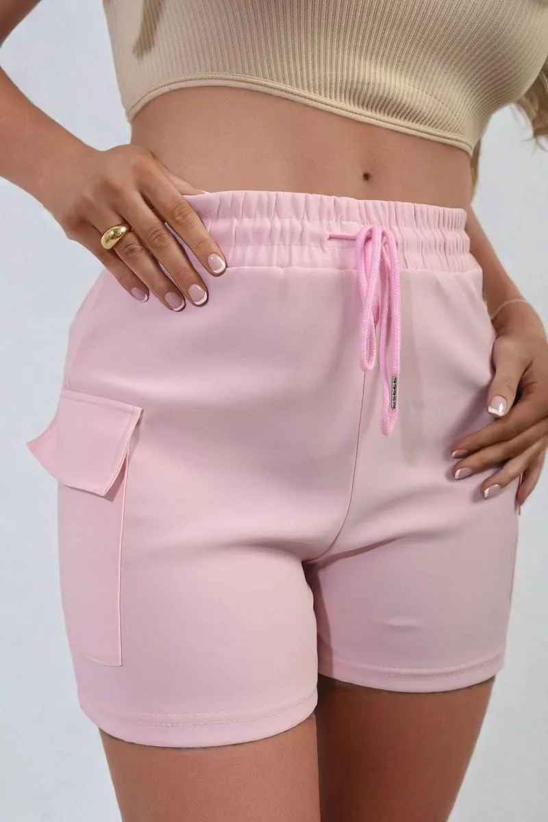 Dulce Elastic Waist Drawstring Pocket Detail Shorts