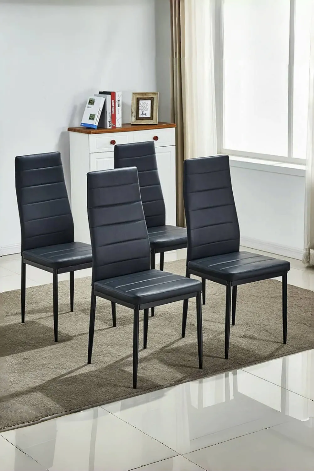 5-Piece Dining Table Set of Leather Upholstered Dining Chairs and Tempered Glass Table 5 5-Piece Dining Table Set of Leather Upholstered Dining Chairs and Tempered Glass Table