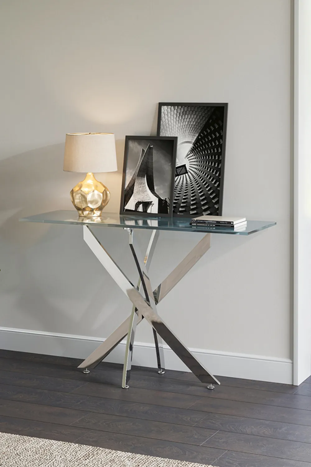 40cmD Stylish Tempered Glass Coffee Table Rectangular Dining Table with Chrome Cross Legs