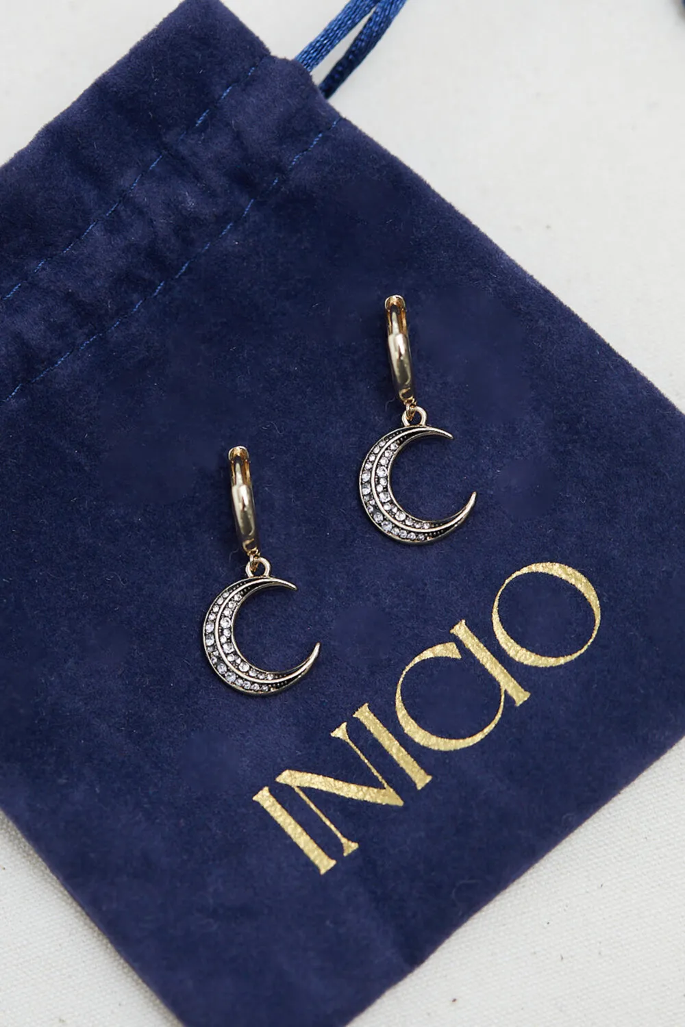 Gold Plated Enamel Moon Earrings - Gift Pouch 2 Gold Plated Enamel Moon Earrings - Gift Pouch