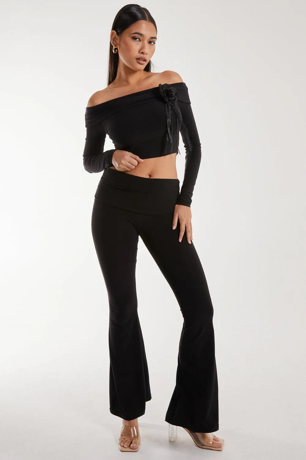 Corsage Detail Bardot Long Sleeve Top 3 Corsage Detail Bardot Long Sleeve Top
