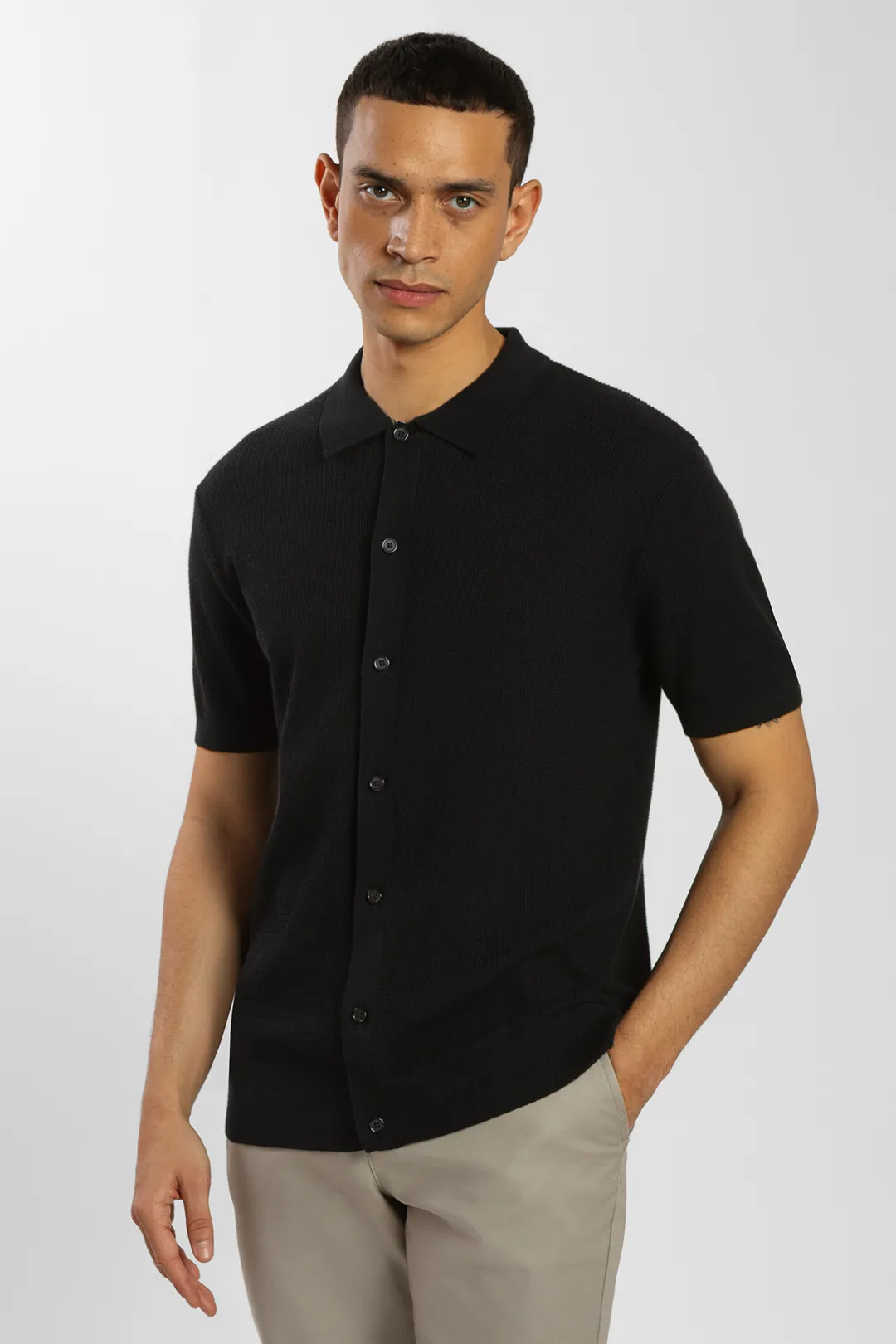 Textured Knitted Polo Shirt