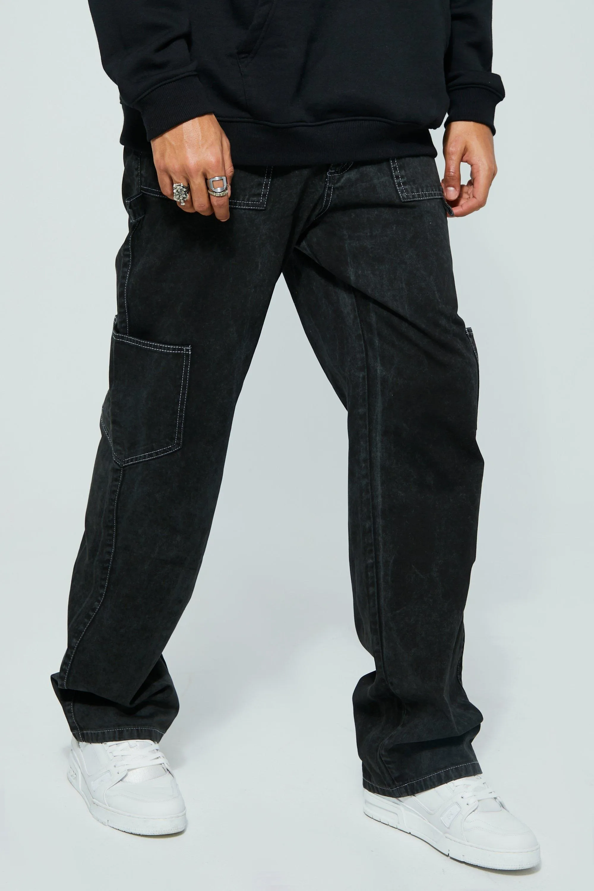 Tall Relaxed Fit Washed Carpenter Cargo Trouser 1 Tall Relaxed Fit Washed Carpenter Cargo Trouser