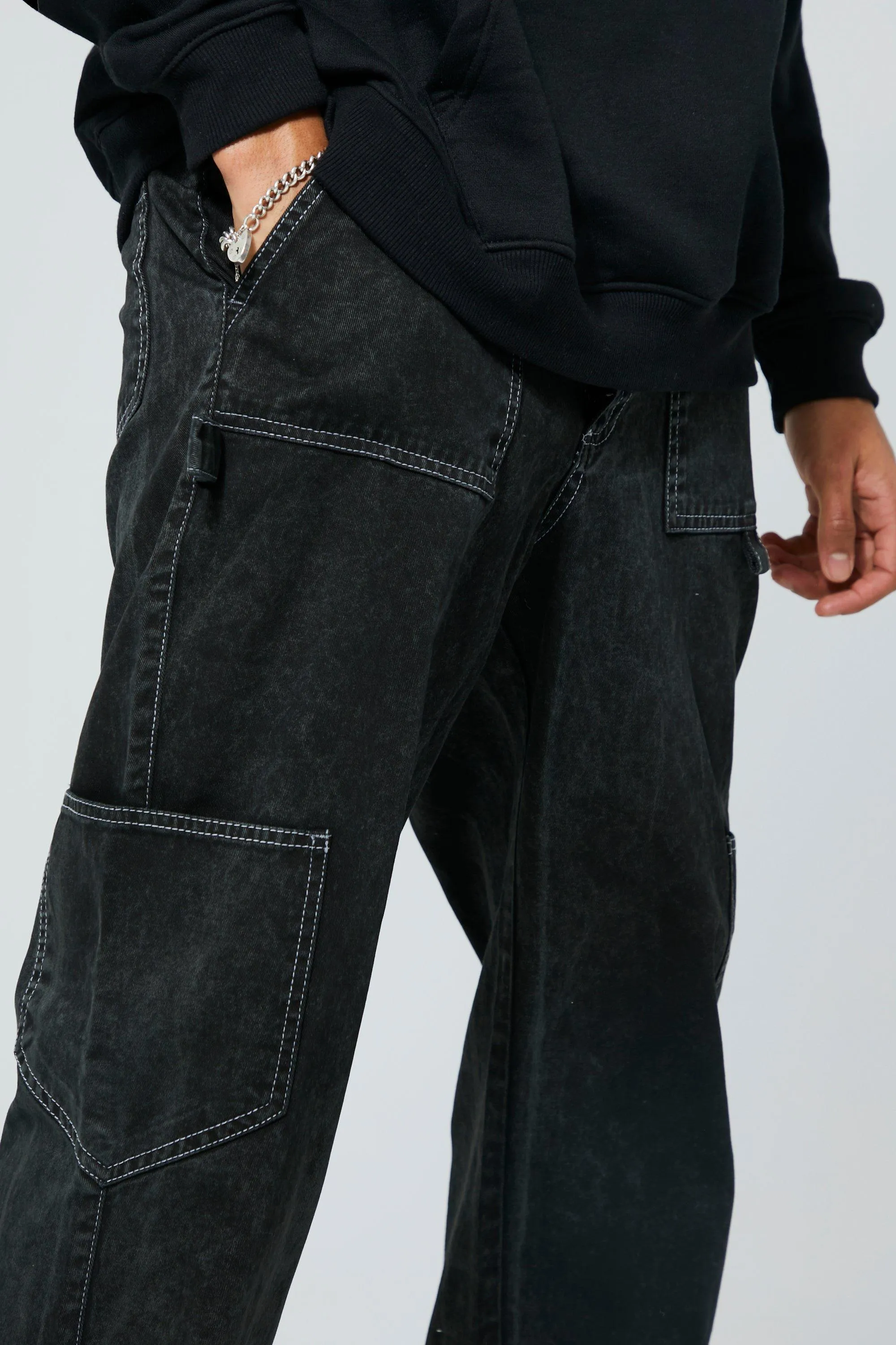 Tall Relaxed Fit Washed Carpenter Cargo Trouser 3 Tall Relaxed Fit Washed Carpenter Cargo Trouser