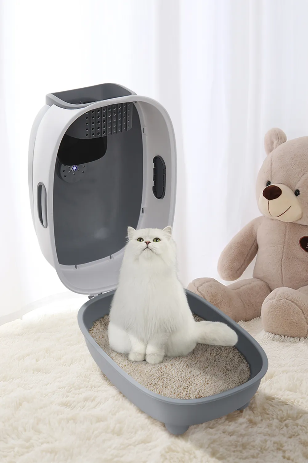 Large Hooded Cat Toilet Litter Box with UV Sterilization