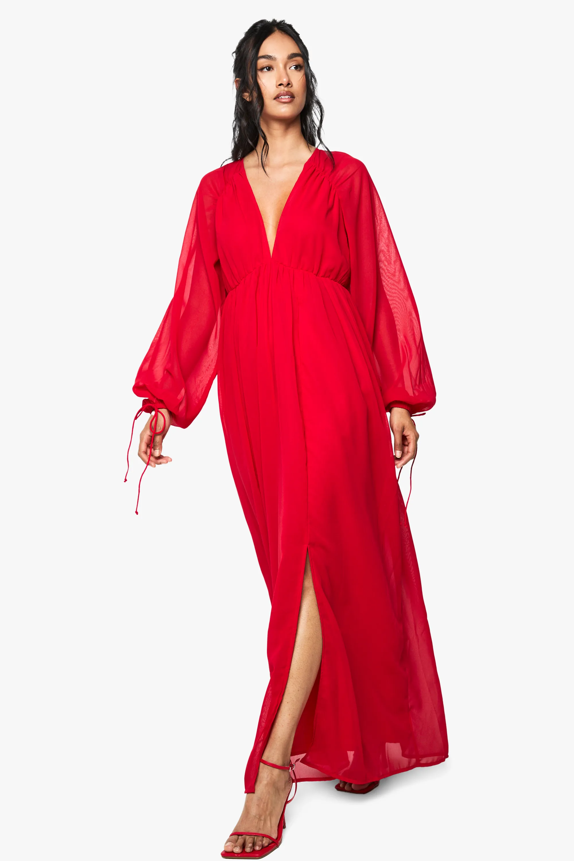 Chiffon V Neck Ruched Maxi Dress 1 Chiffon V Neck Ruched Maxi Dress