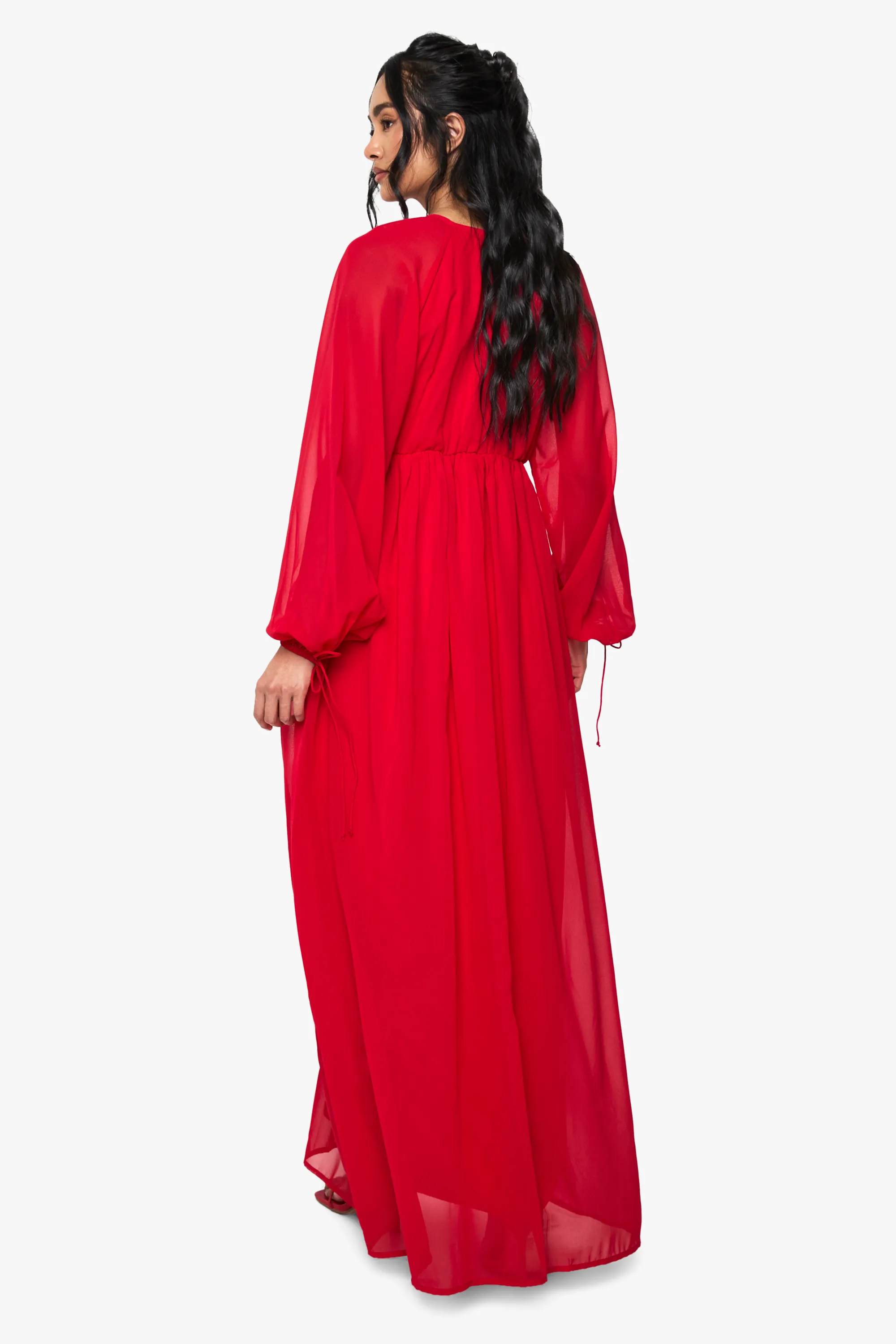 Chiffon V Neck Ruched Maxi Dress 2 Chiffon V Neck Ruched Maxi Dress