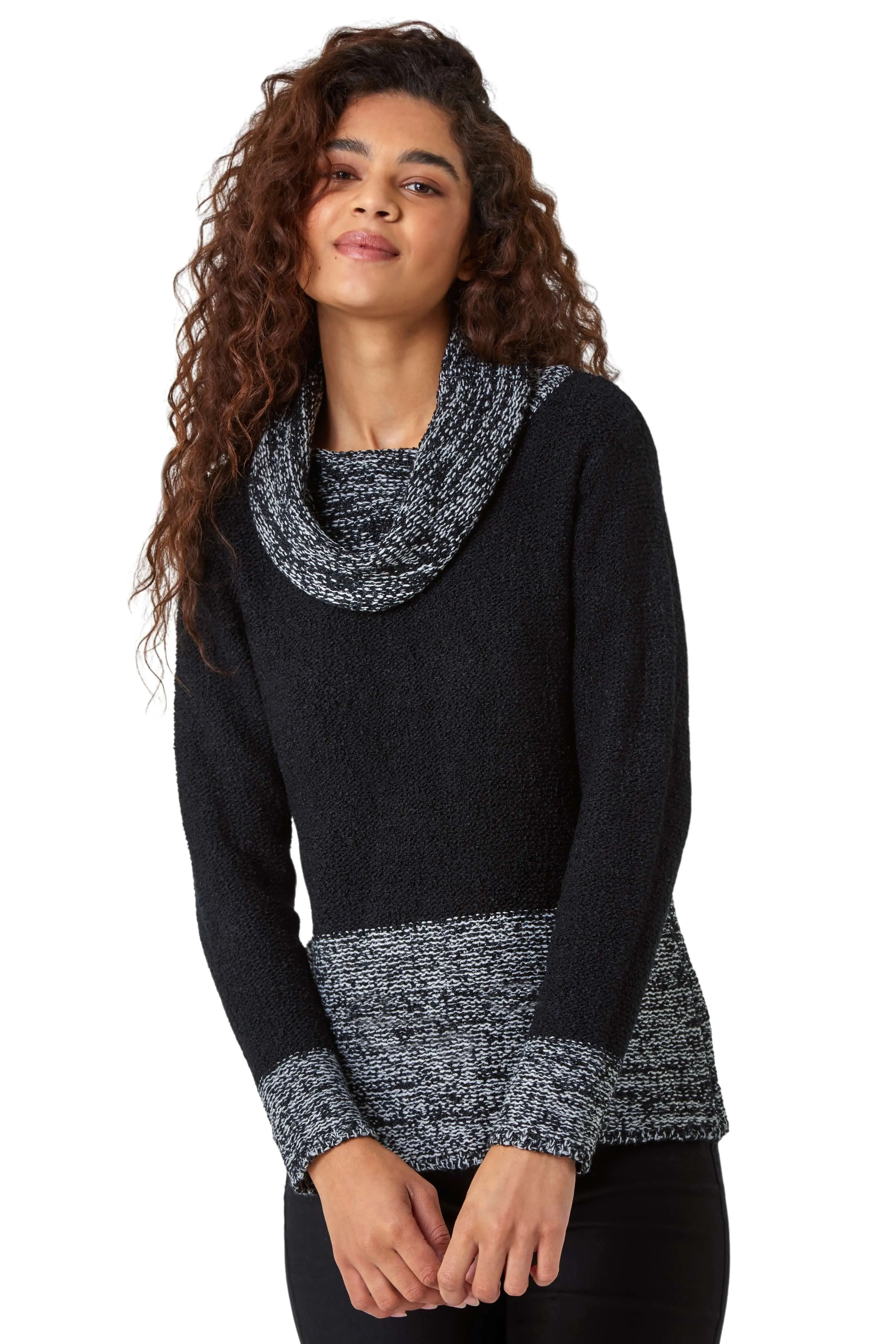 Contrast Cowl Neck Longline Jumper 1 Contrast Cowl Neck Longline Jumper