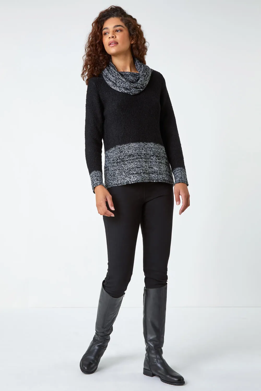 Contrast Cowl Neck Longline Jumper 2 Contrast Cowl Neck Longline Jumper