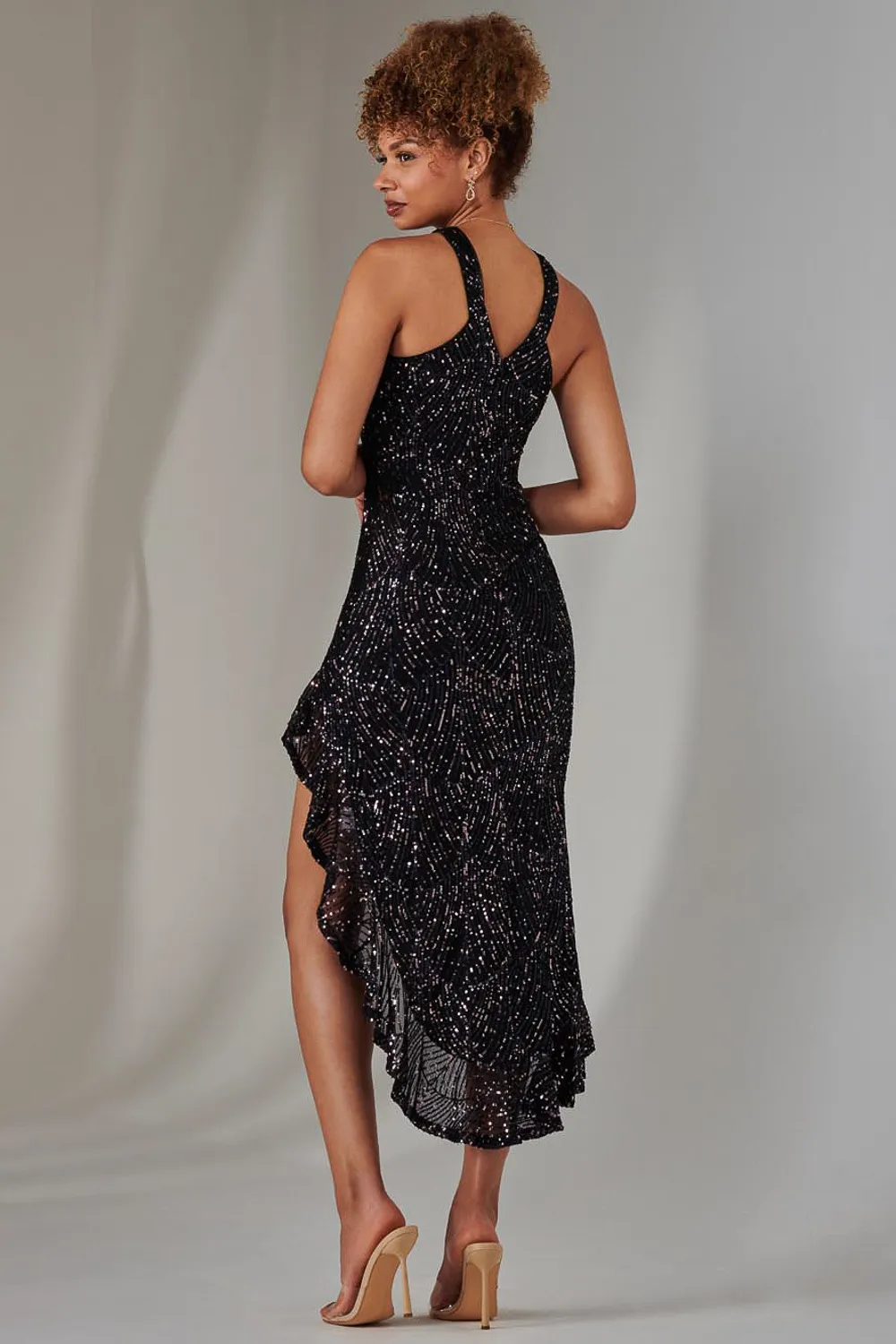 Cross Neck Side Ruffle Sequin Dress 2 Cross Neck Side Ruffle Sequin Dress