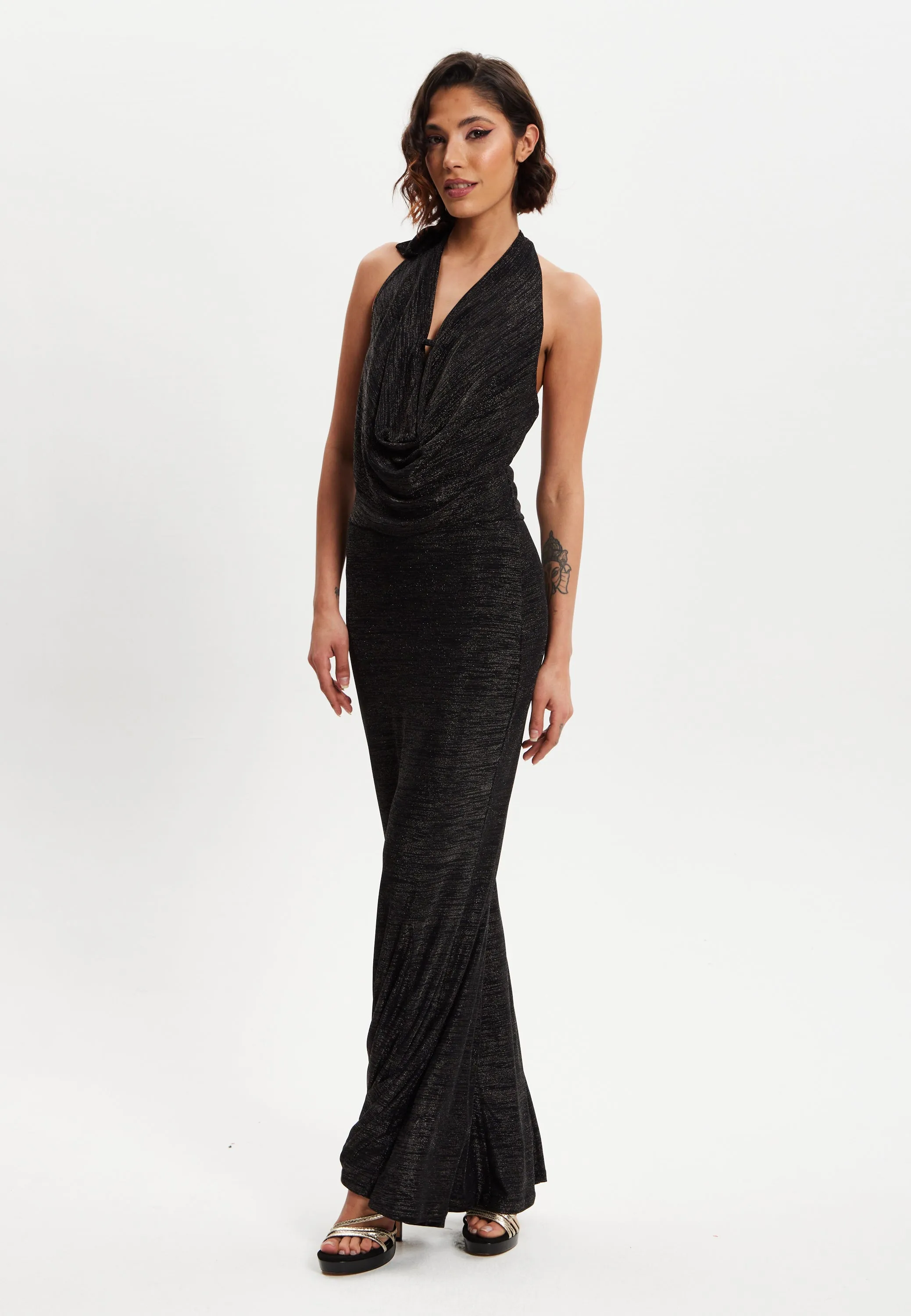 Black Full Maxi Lurex Jersey Dress 2 Black Full Maxi Lurex Jersey Dress