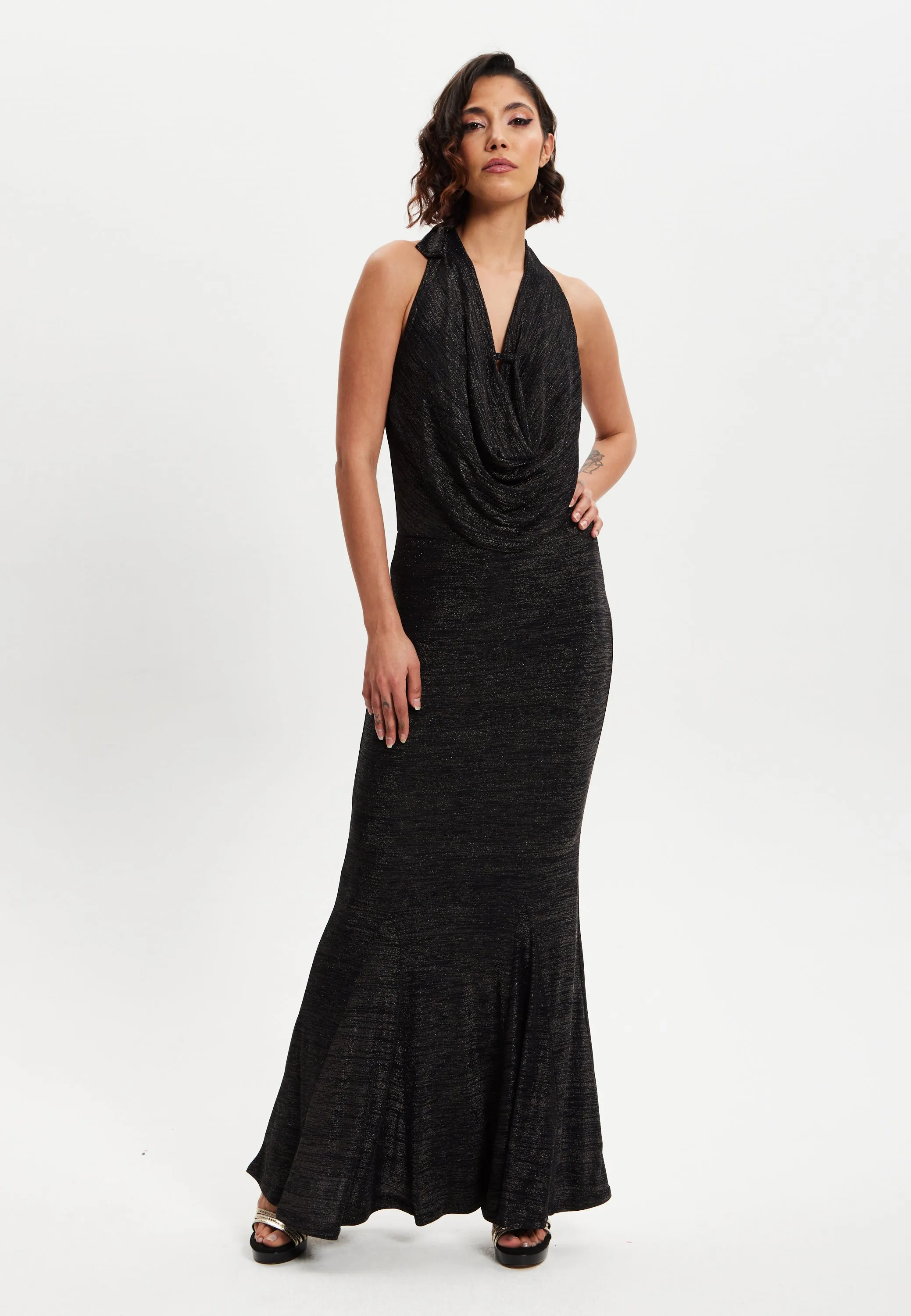 Black Full Maxi Lurex Jersey Dress 3 Black Full Maxi Lurex Jersey Dress