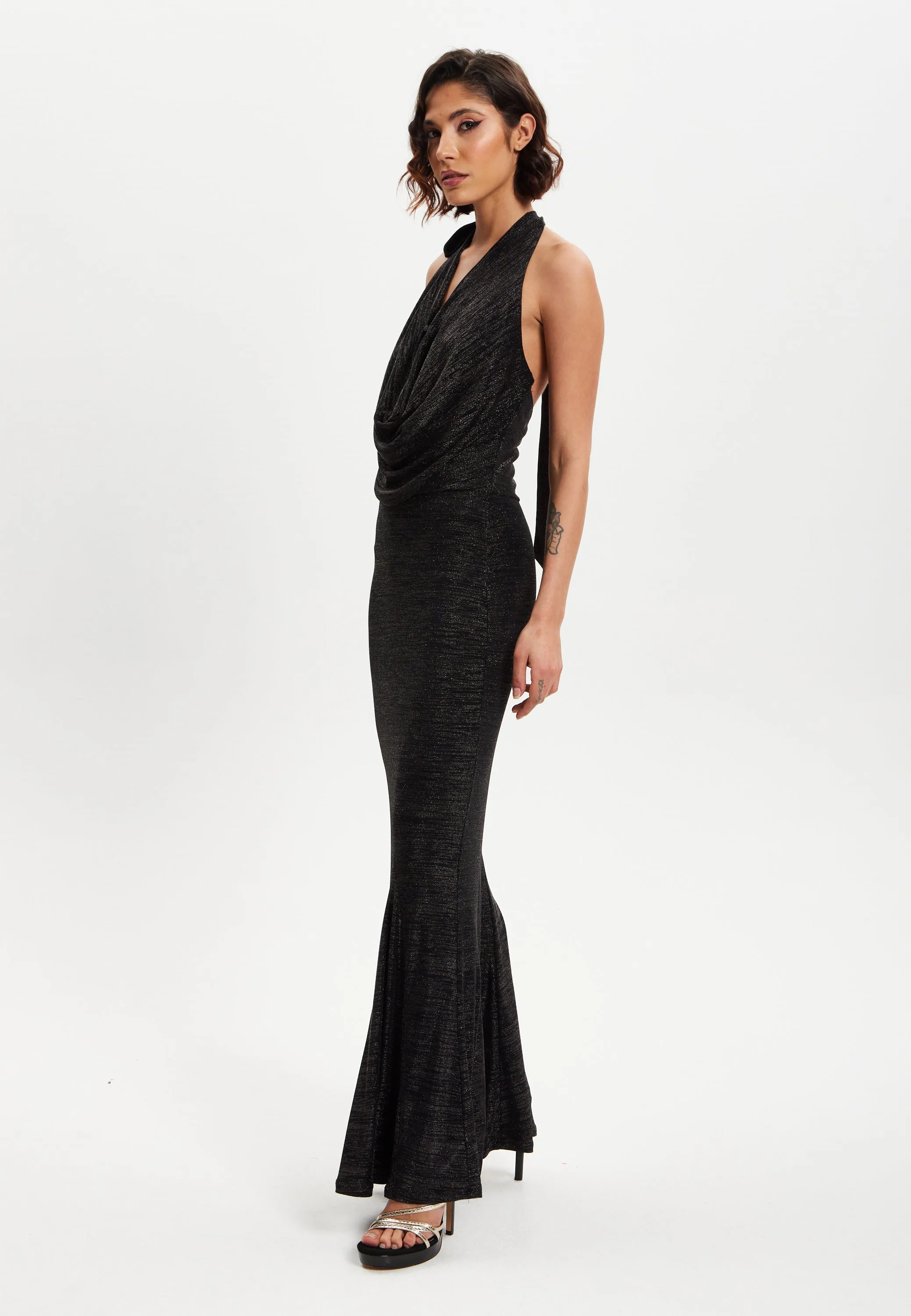 Black Full Maxi Lurex Jersey Dress 4 Black Full Maxi Lurex Jersey Dress