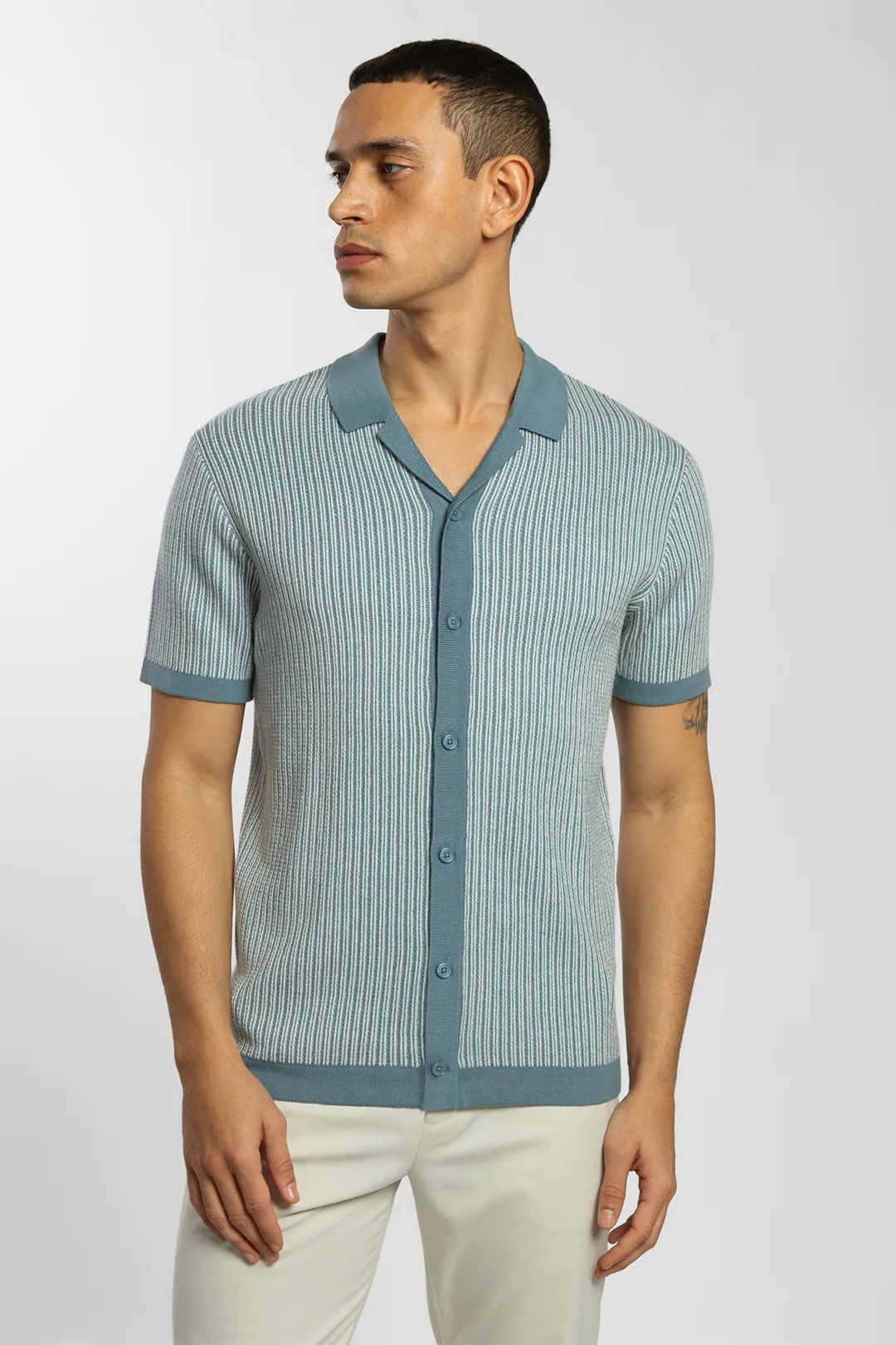 Mini Stripe Knitted Button Polo Shirt