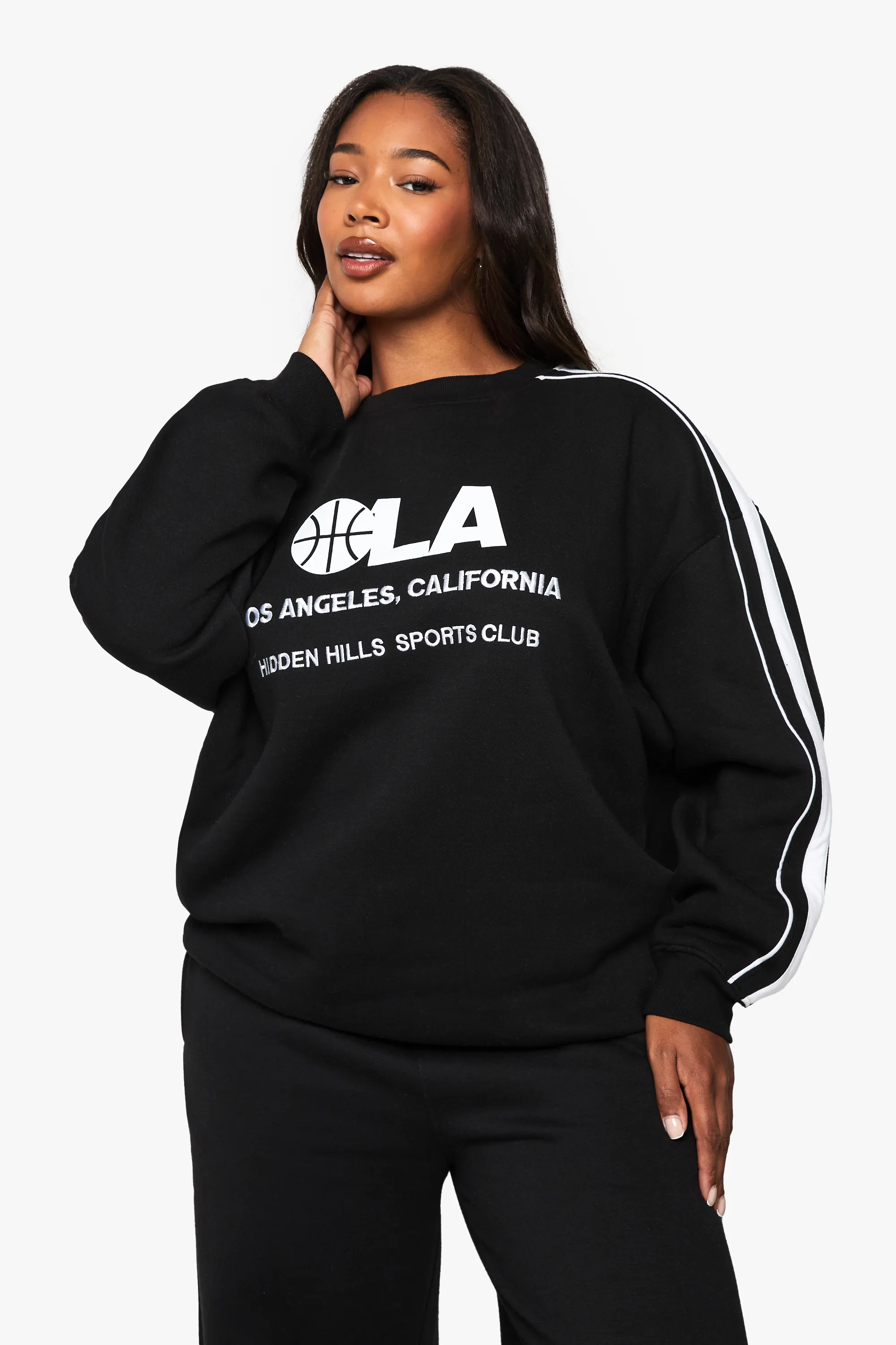 Plus Side Stripe Football Printed Sweatshirt