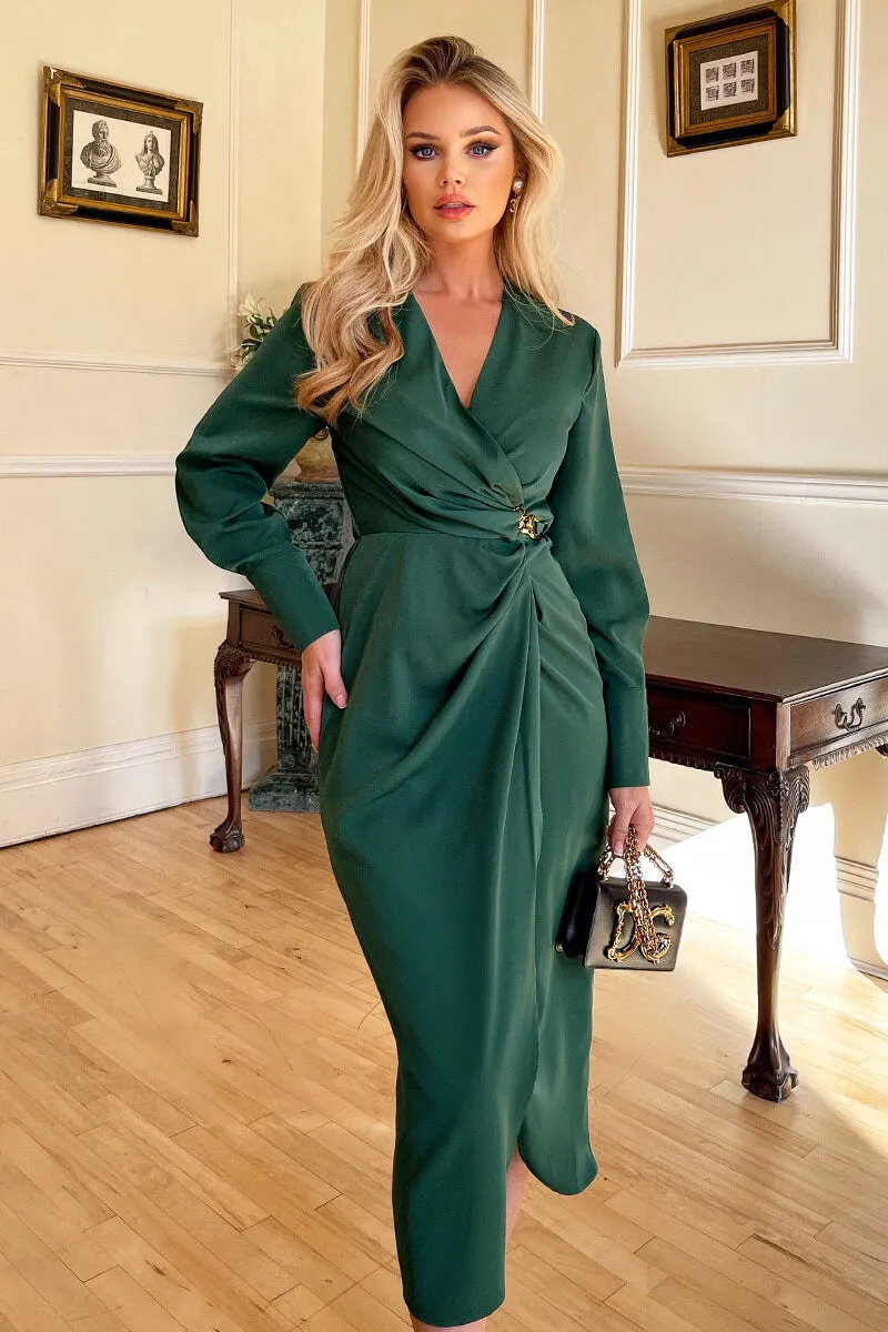 Teal Wrap Gold Buckle Midi Dress 3 Teal Wrap Gold Buckle Midi Dress