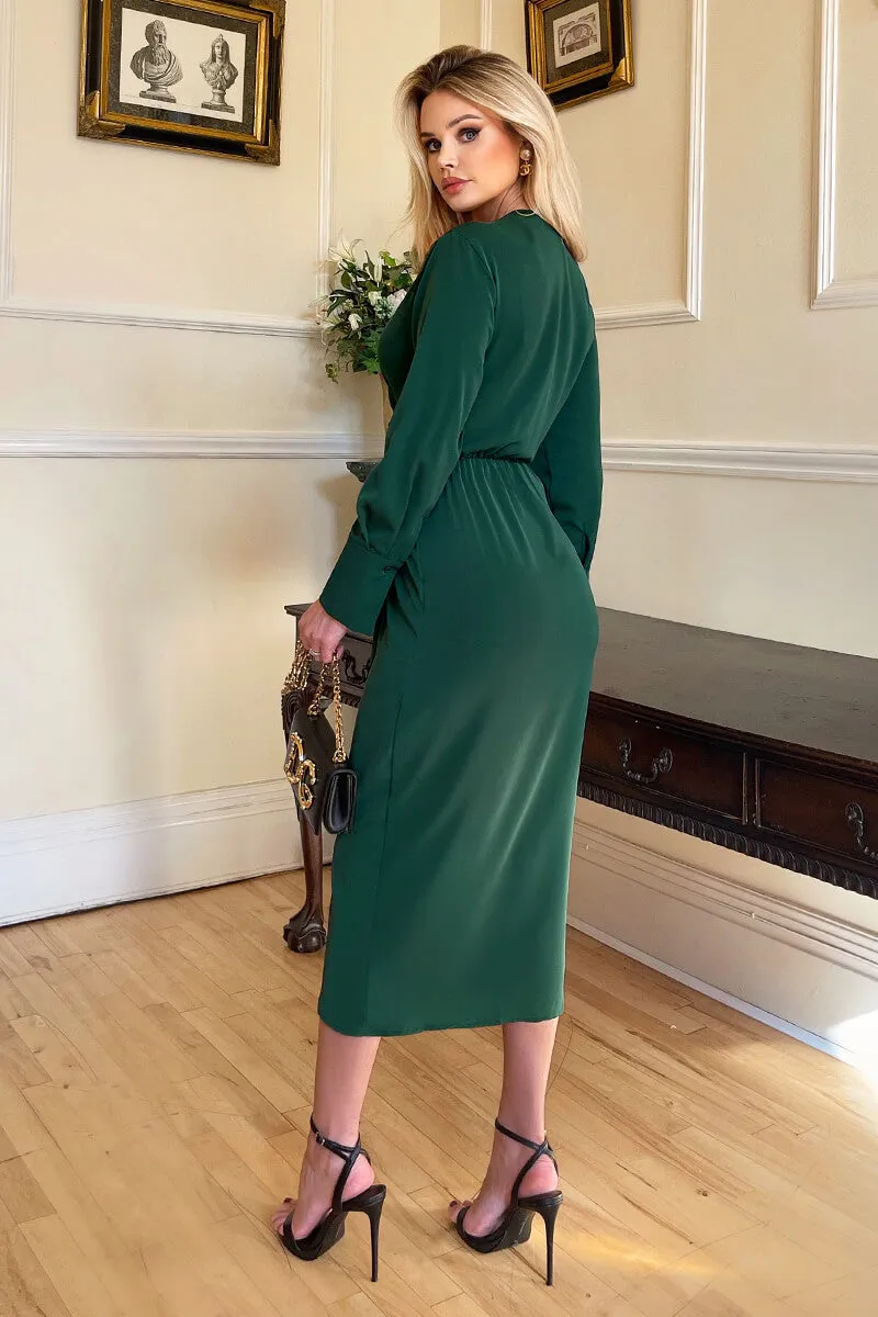 Teal Wrap Gold Buckle Midi Dress 4 Teal Wrap Gold Buckle Midi Dress