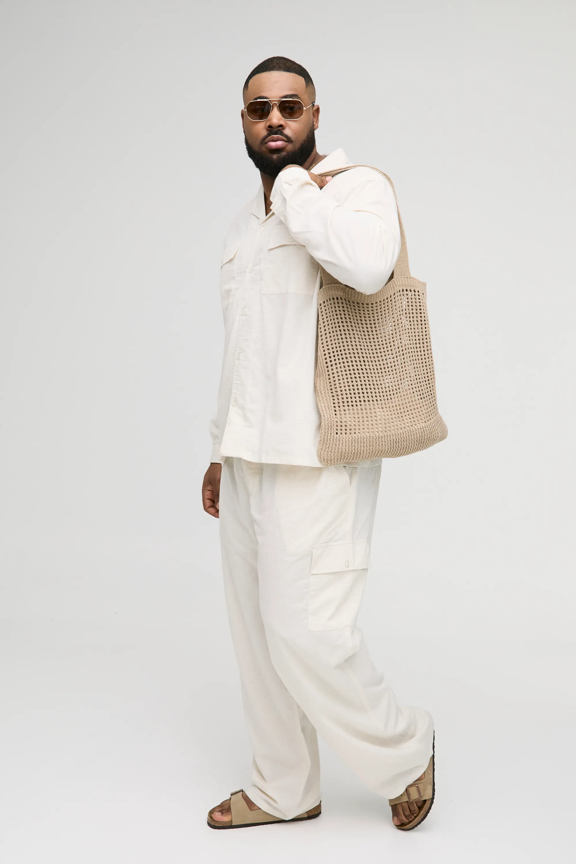 Plus Regular Linen Cargo Shirt & Trouser Set 1 Plus Regular Linen Cargo Shirt & Trouser Set
