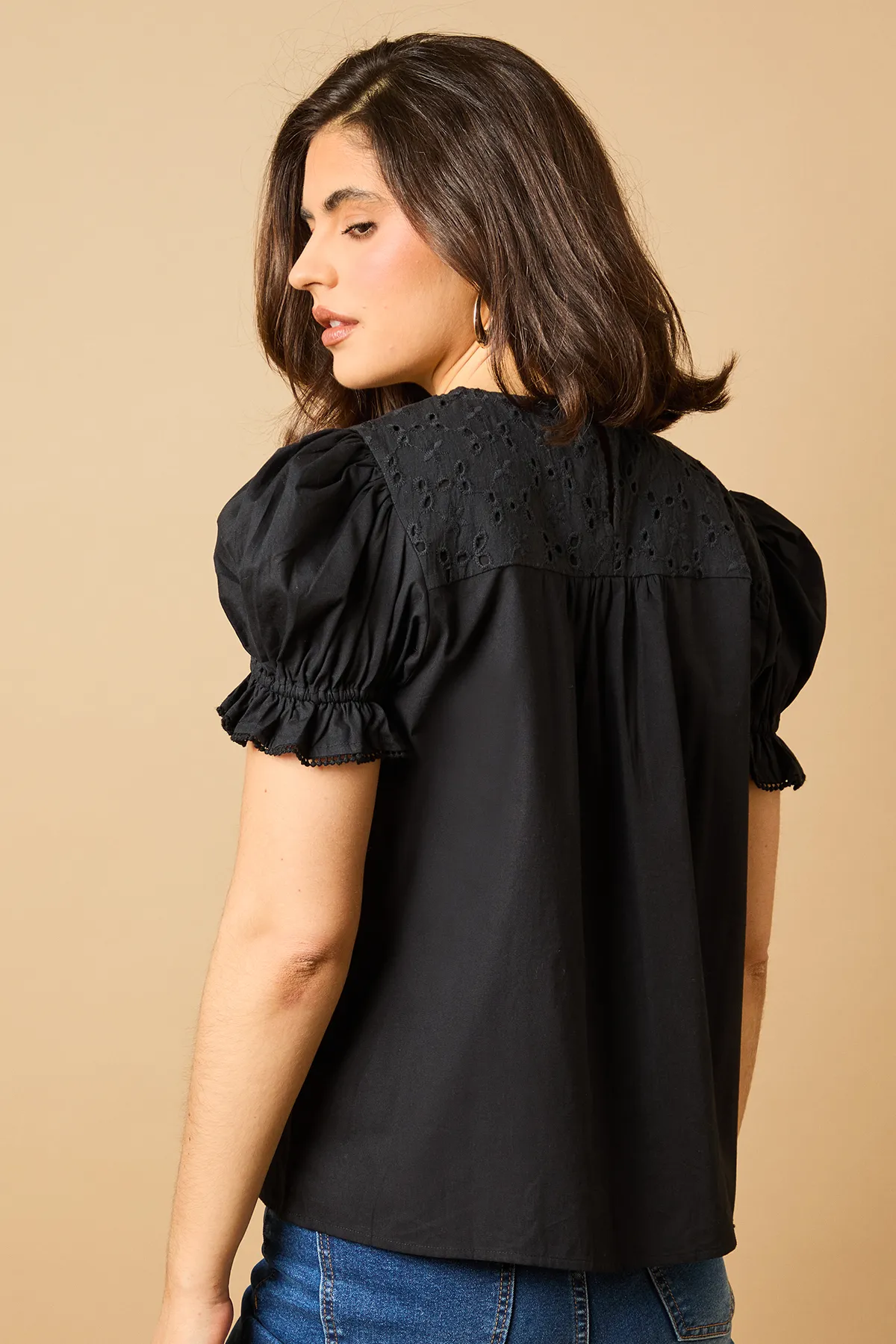 Broderie Trim Detail Puff Sleeve Blouse 3 Broderie Trim Detail Puff Sleeve Blouse