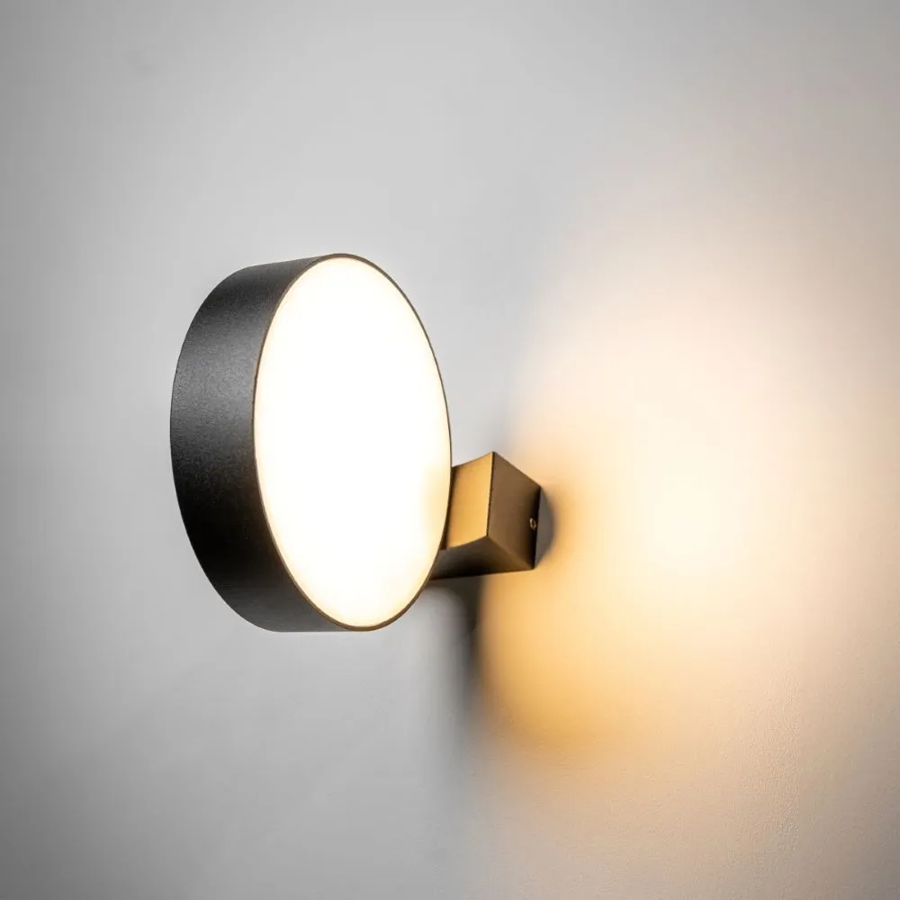 Darcy Black Adjustable Round LED Outdoor Wall Light 3000k Warm White IP54 3 Darcy Black Adjustable Round LED Outdoor Wall Light 3000k Warm White IP54