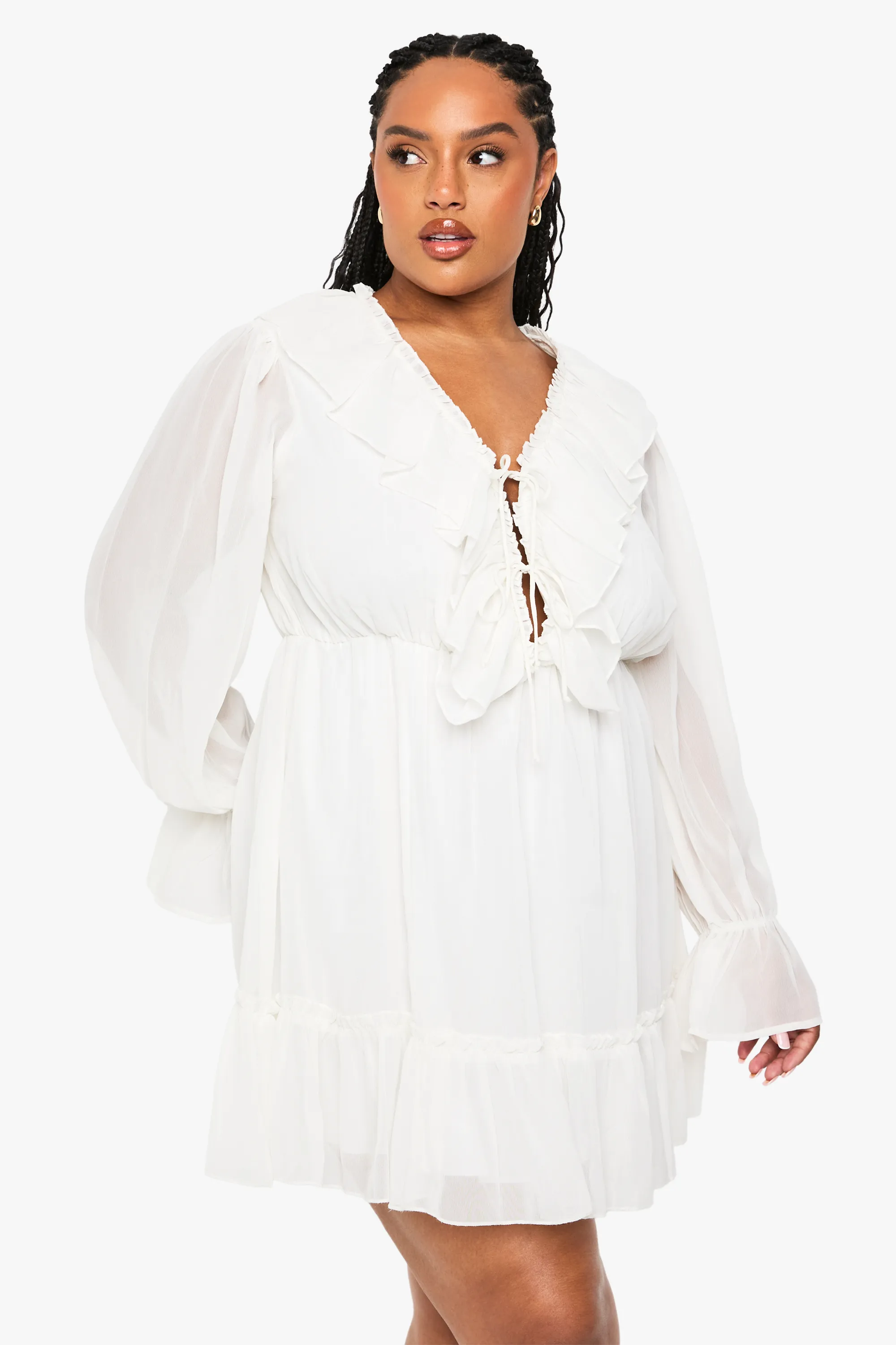 Plus Chiffon Long Sleeve Ruffle Dress 1 Plus Chiffon Long Sleeve Ruffle Dress