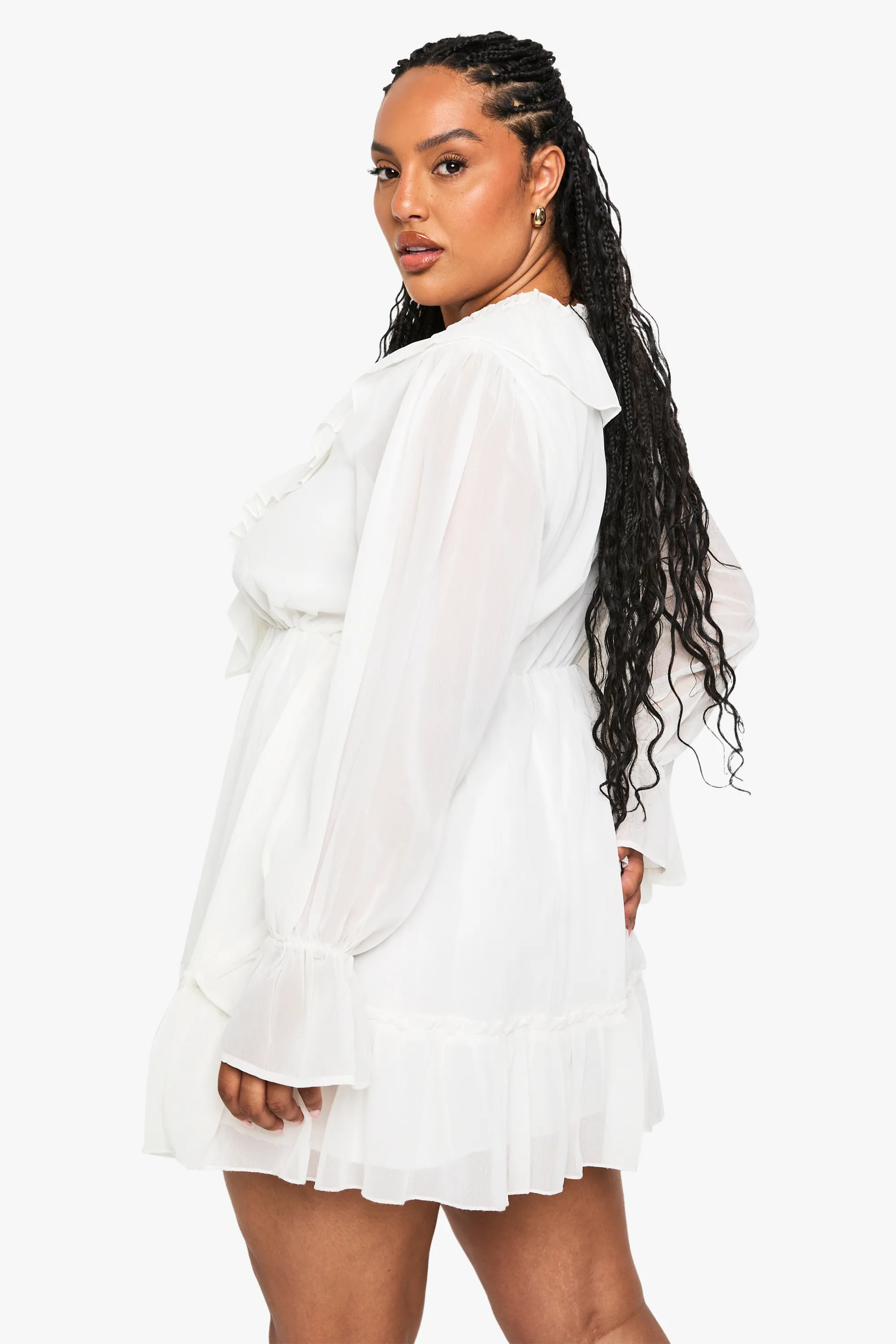 Plus Chiffon Long Sleeve Ruffle Dress 2 Plus Chiffon Long Sleeve Ruffle Dress