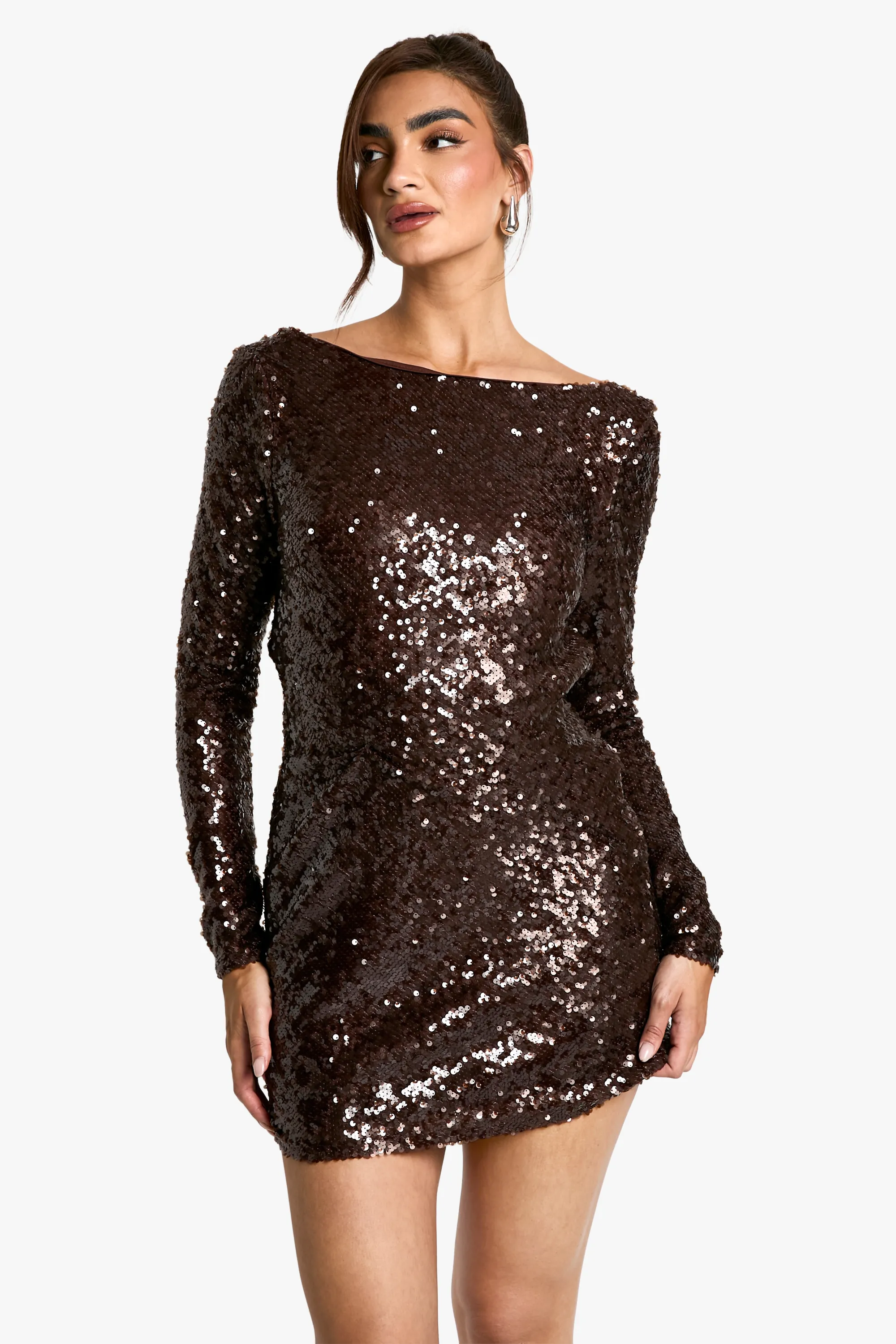 Cowl Neck Back Sequin Mini Dess