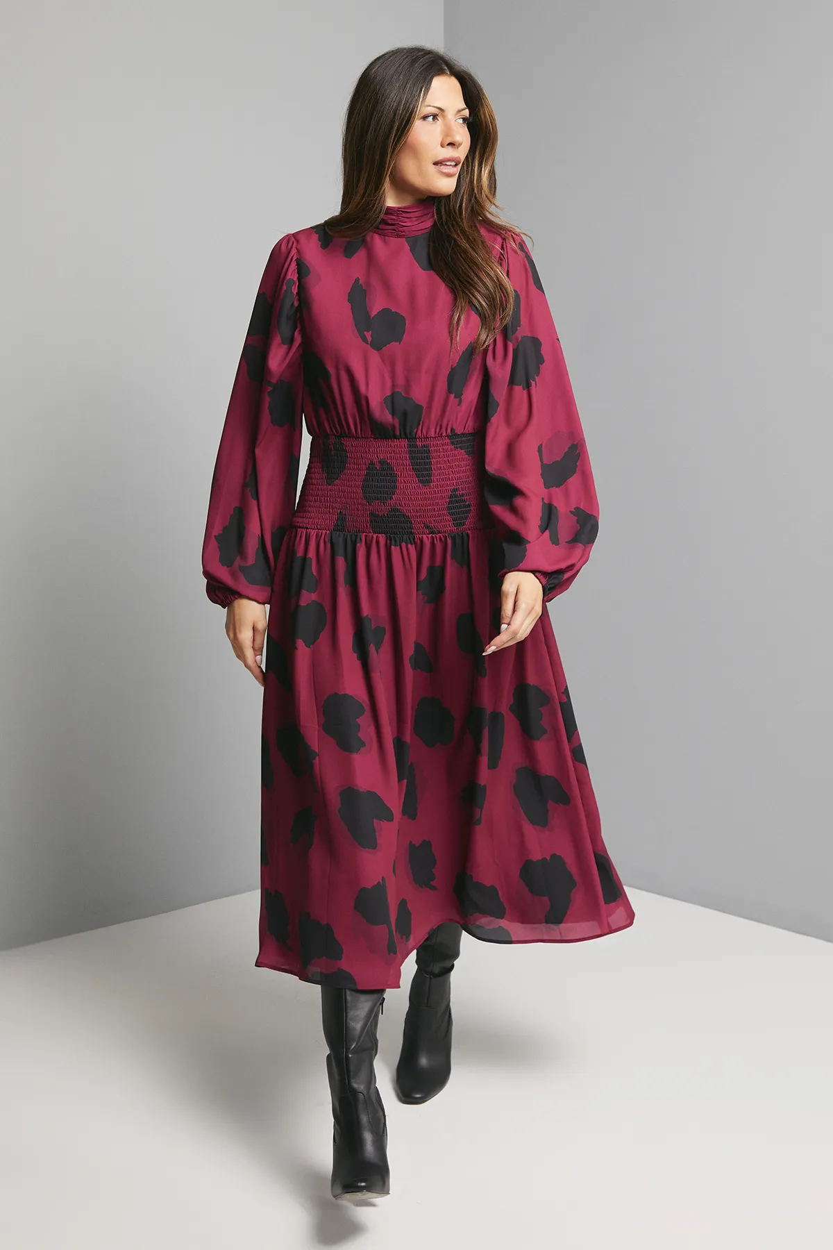 Leopard Shirred Waist Midi Dress 1 Leopard Shirred Waist Midi Dress