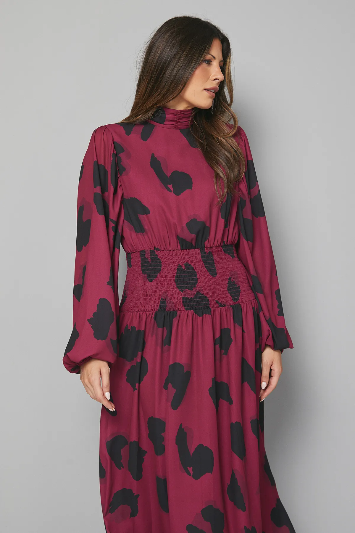 Leopard Shirred Waist Midi Dress 2 Leopard Shirred Waist Midi Dress