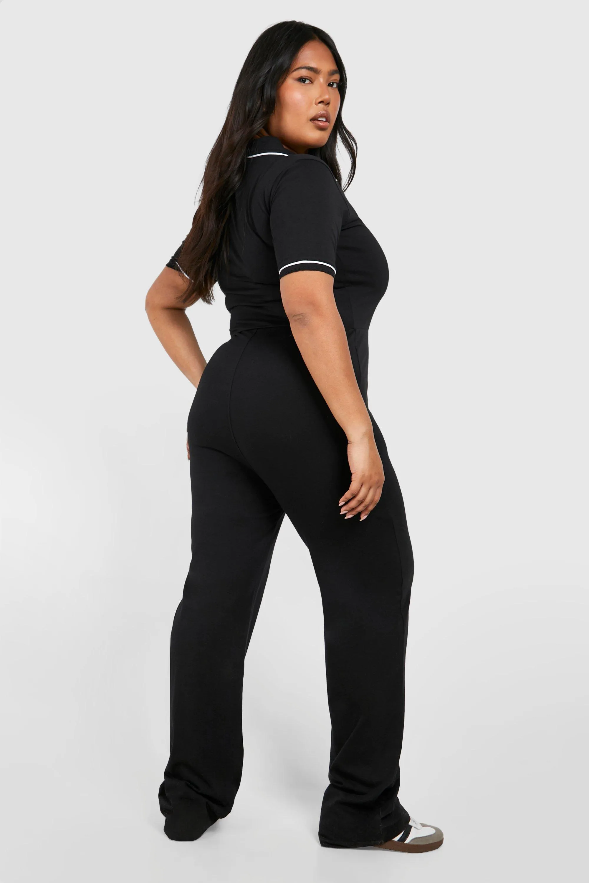 Plus Contrast Button Down Cotton Jumpsuit 2 Plus Contrast Button Down Cotton Jumpsuit