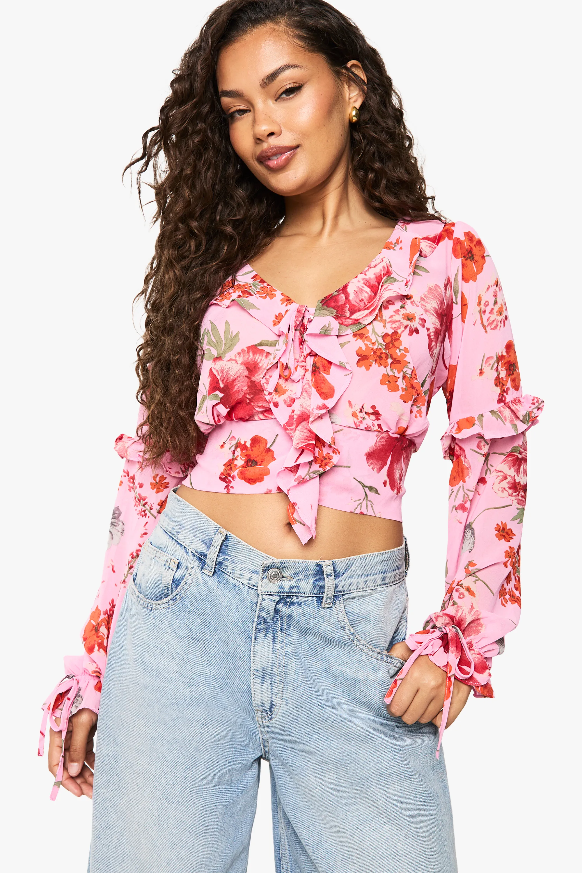Floral Print Ruffle Crop Blouse 1 Floral Print Ruffle Crop Blouse