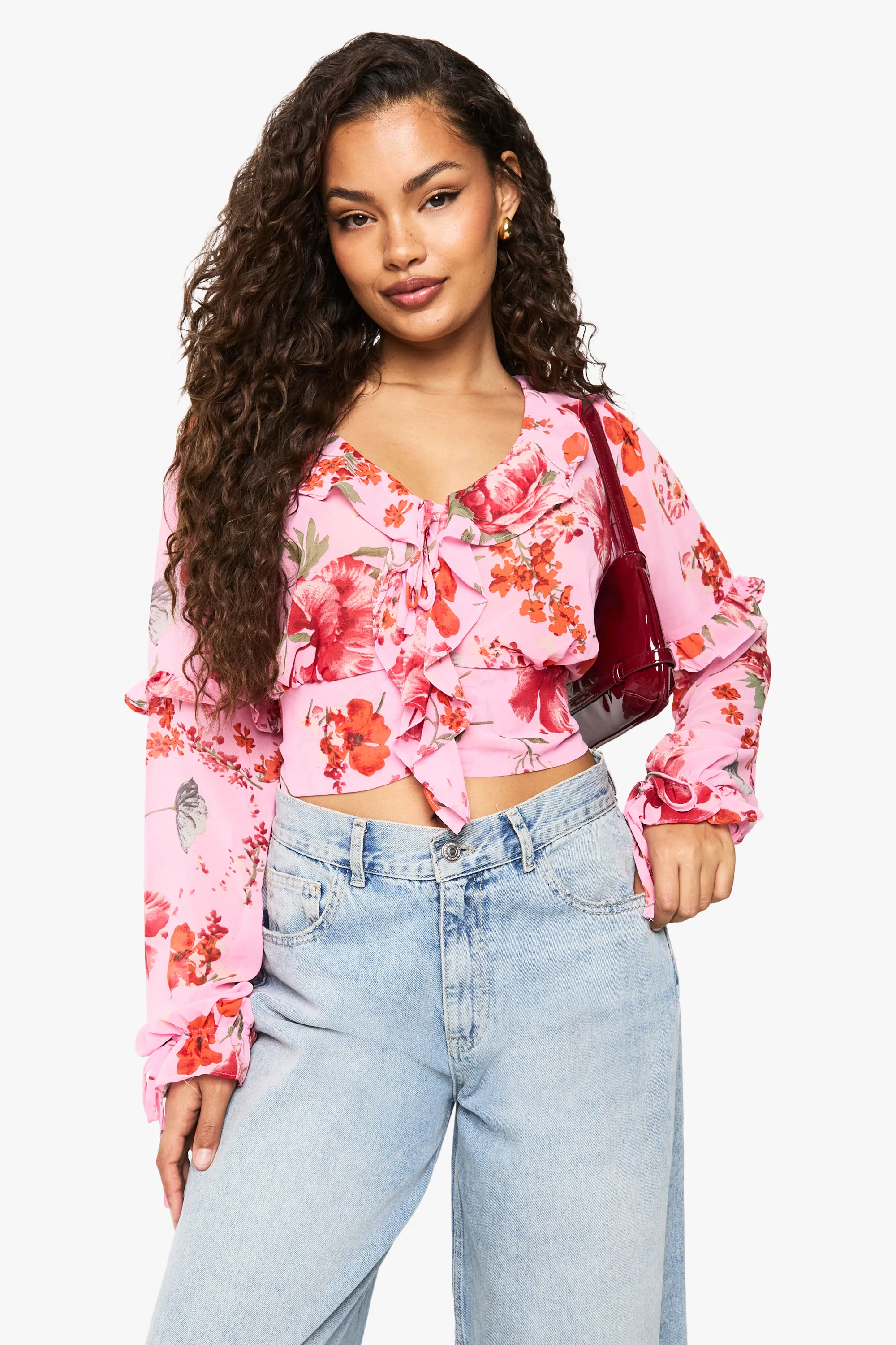 Floral Print Ruffle Crop Blouse 3 Floral Print Ruffle Crop Blouse