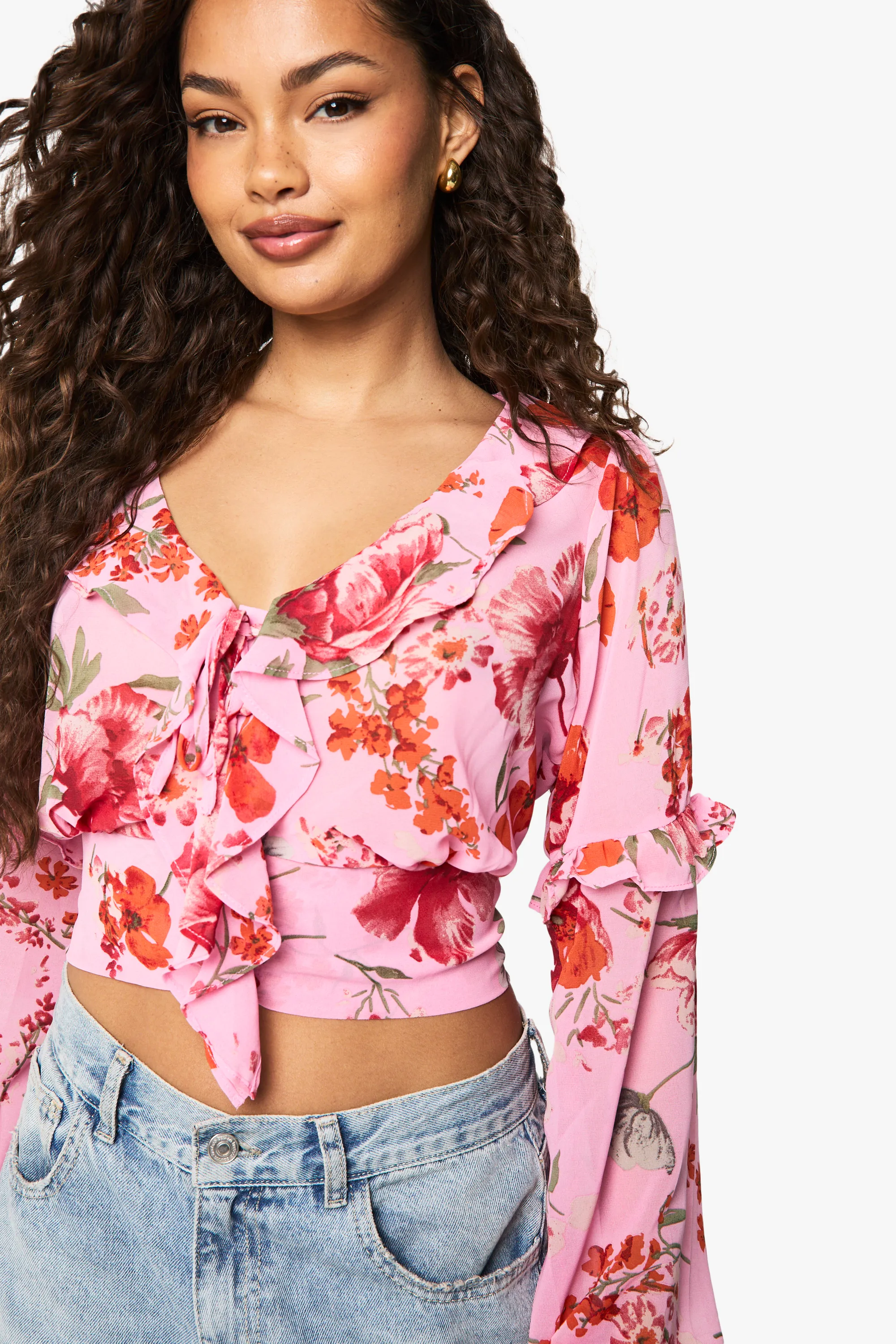 Floral Print Ruffle Crop Blouse 4 Floral Print Ruffle Crop Blouse