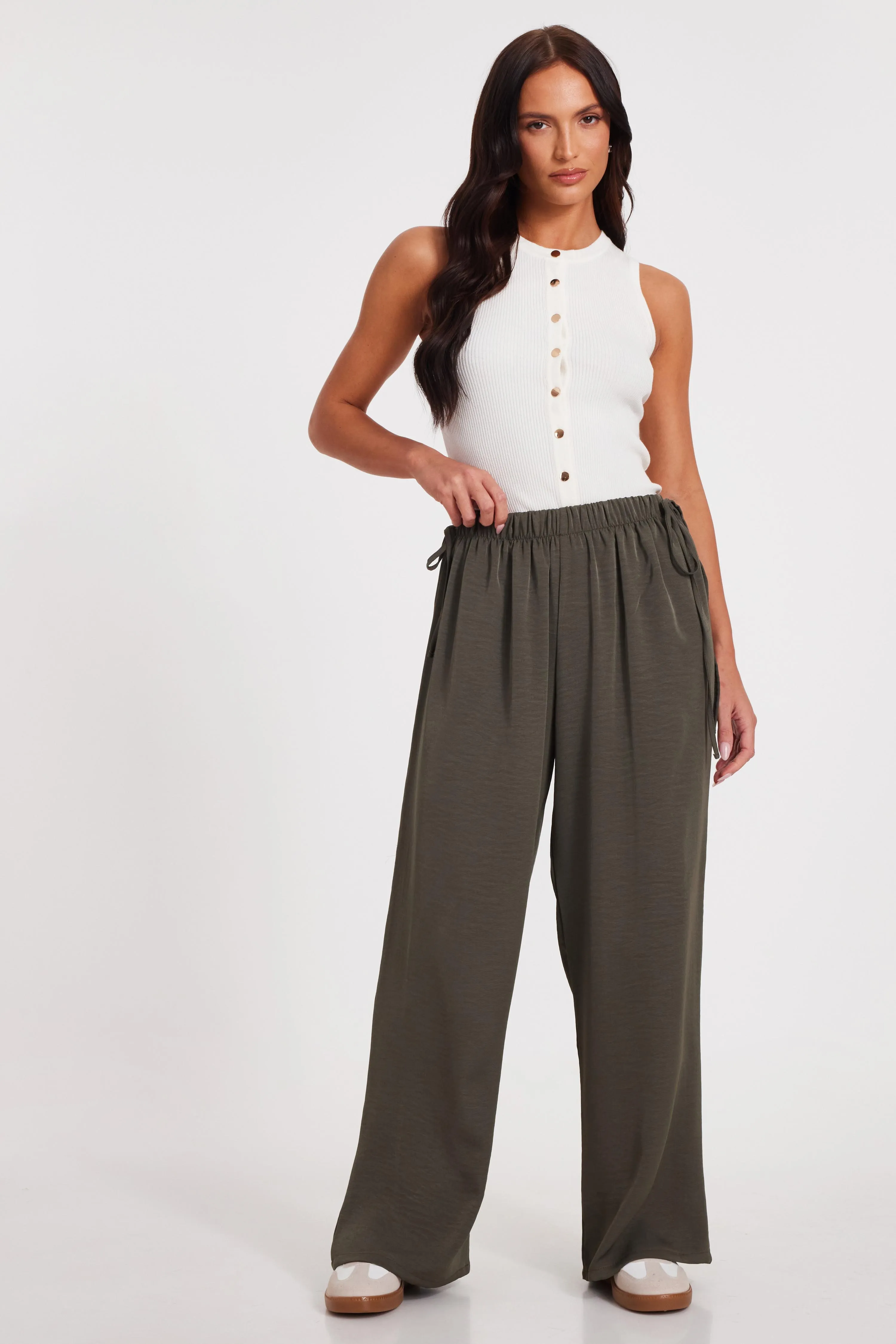 Khaki Tie Waist Palazzo Trousers 1 Khaki Tie Waist Palazzo Trousers