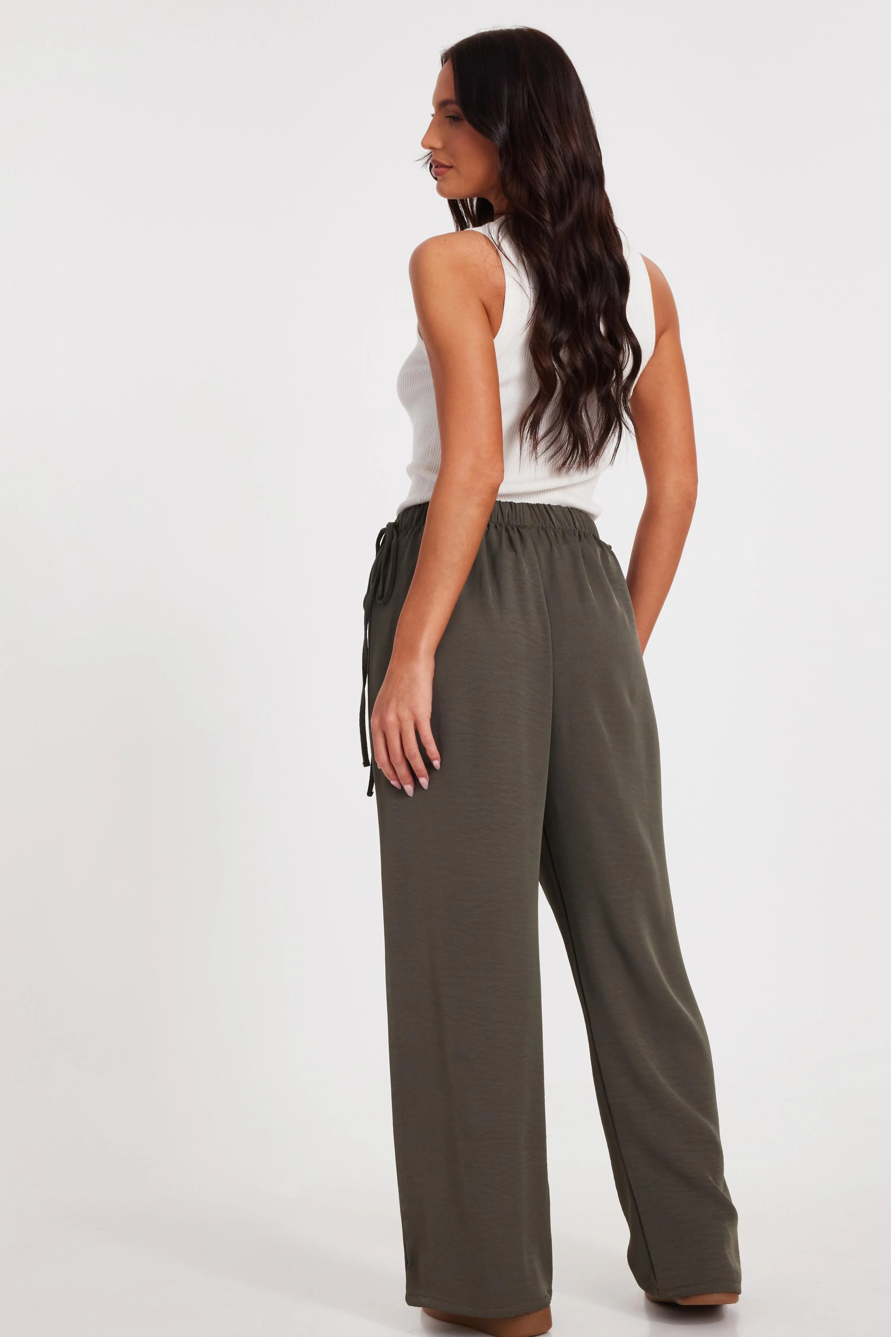 Khaki Tie Waist Palazzo Trousers 2 Khaki Tie Waist Palazzo Trousers