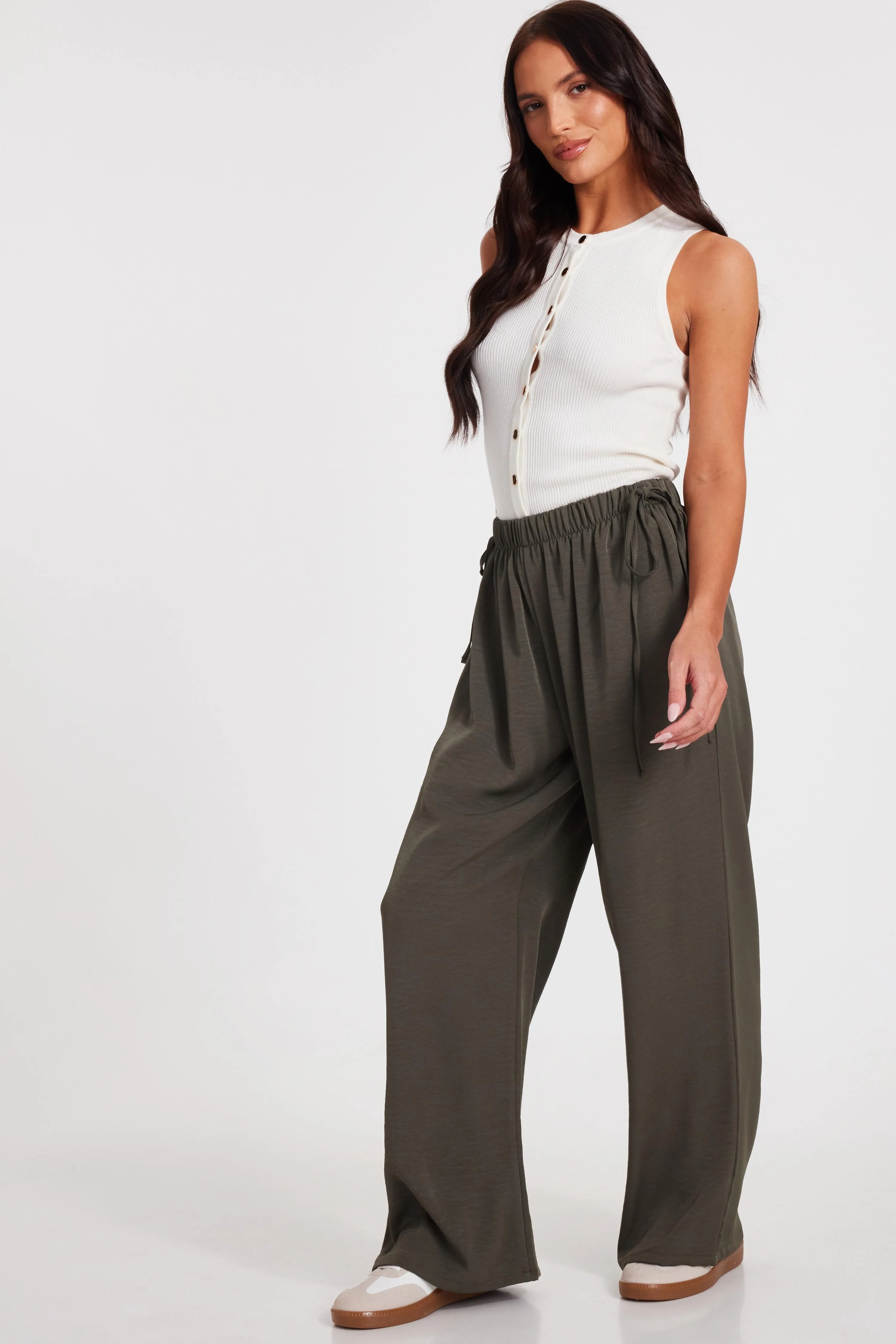 Khaki Tie Waist Palazzo Trousers 3 Khaki Tie Waist Palazzo Trousers