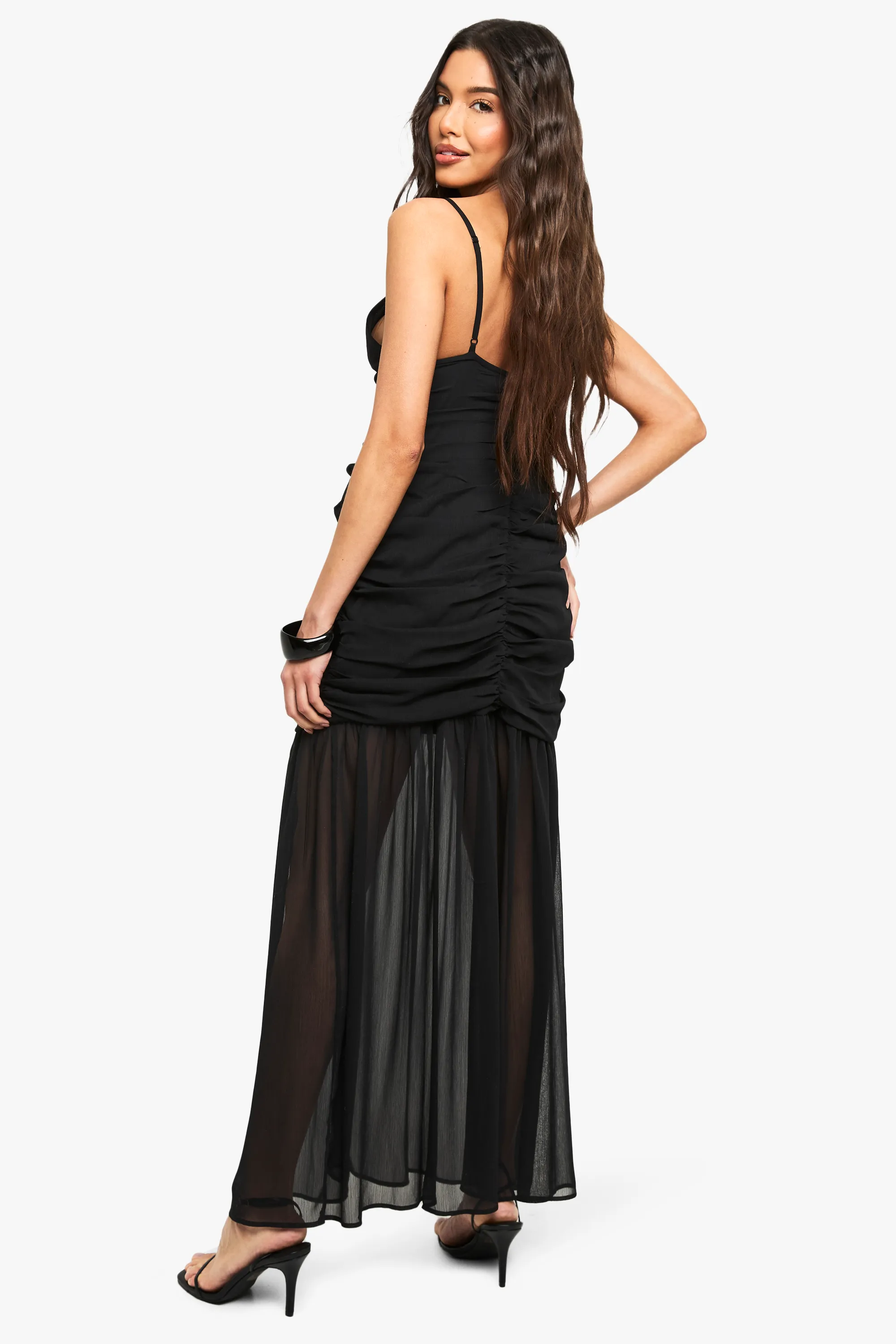 Chiffon Ruched Plunge Maxi Dress 2 Chiffon Ruched Plunge Maxi Dress