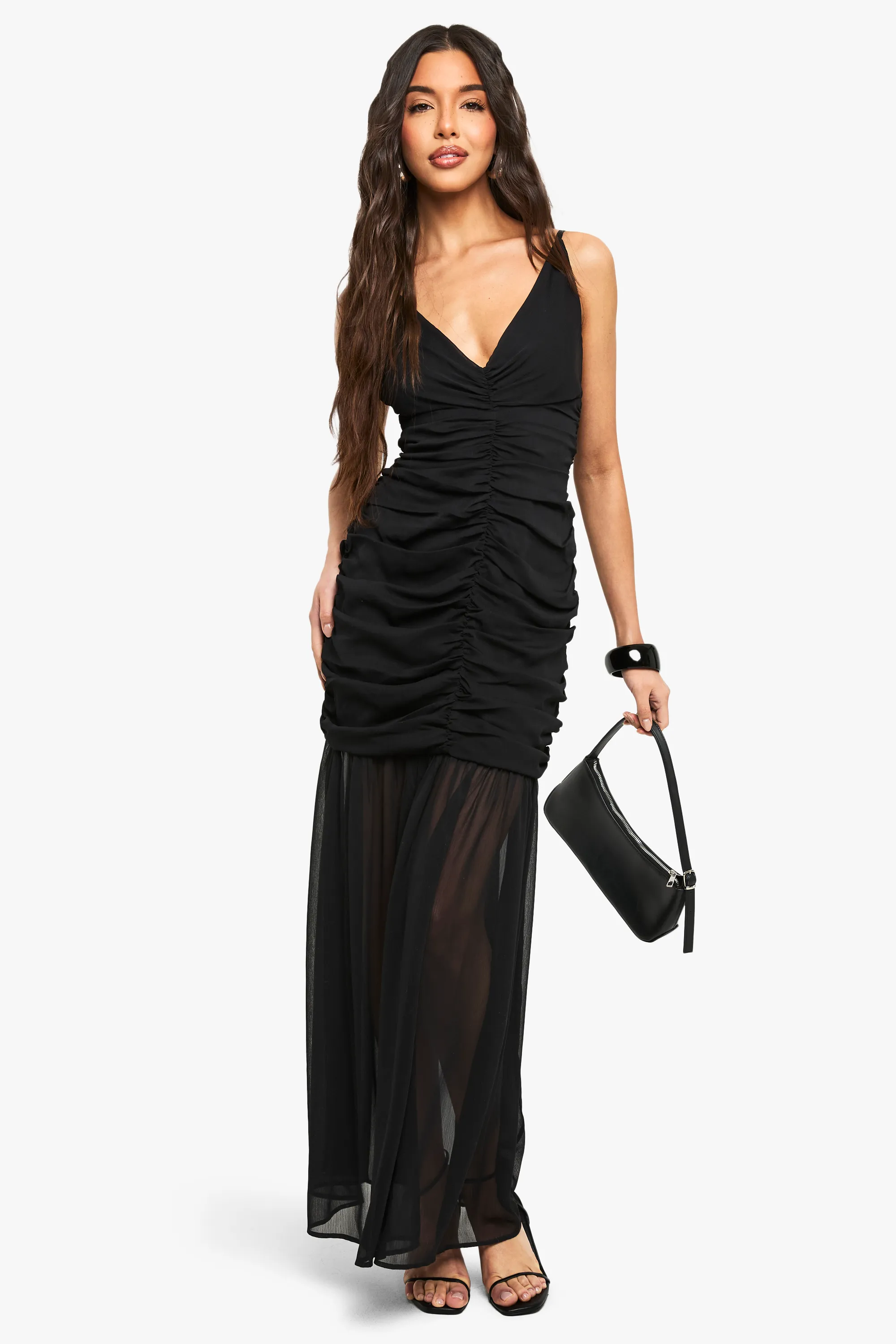 Chiffon Ruched Plunge Maxi Dress 3 Chiffon Ruched Plunge Maxi Dress