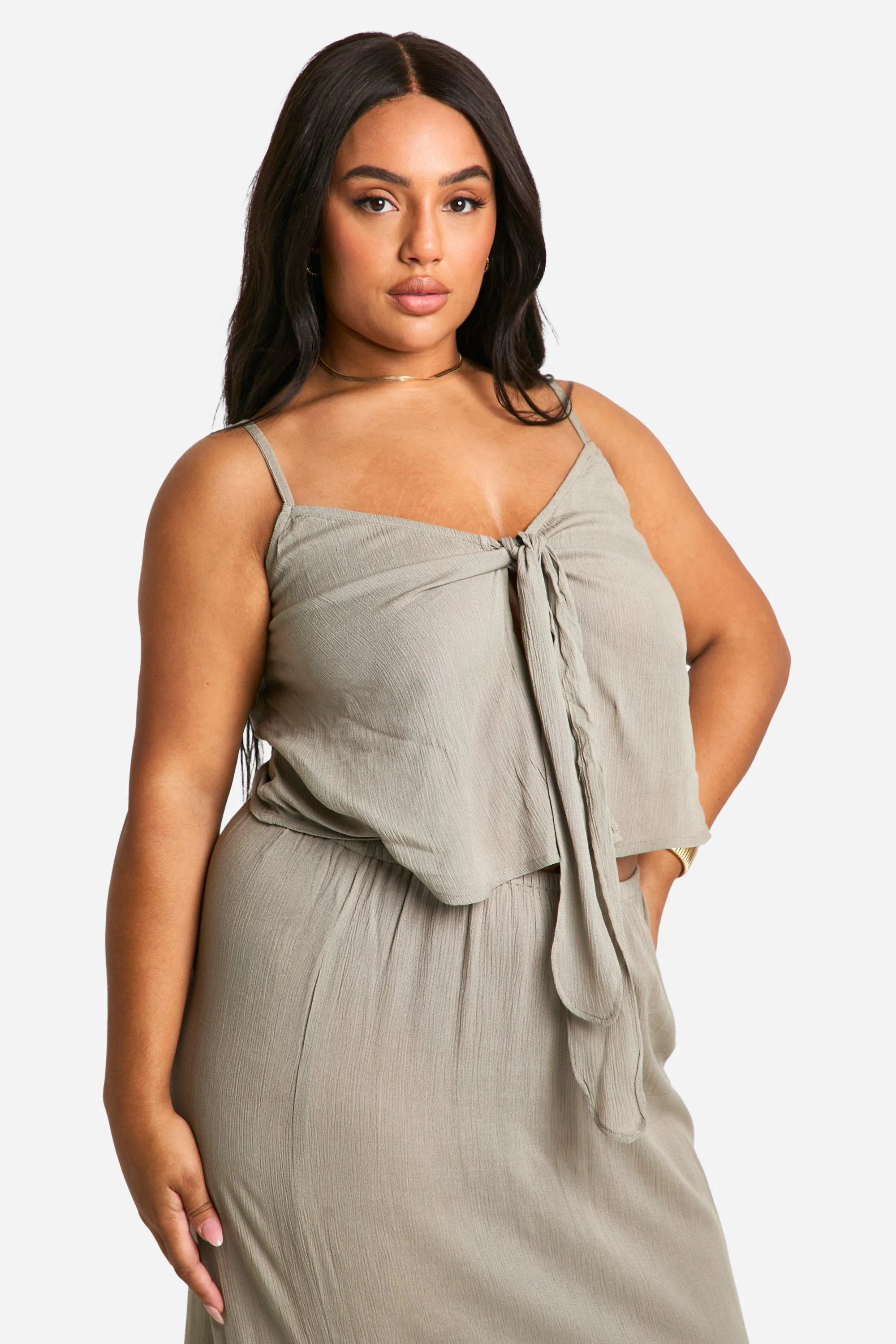 Plus Cheesecloth Tie Front Top
