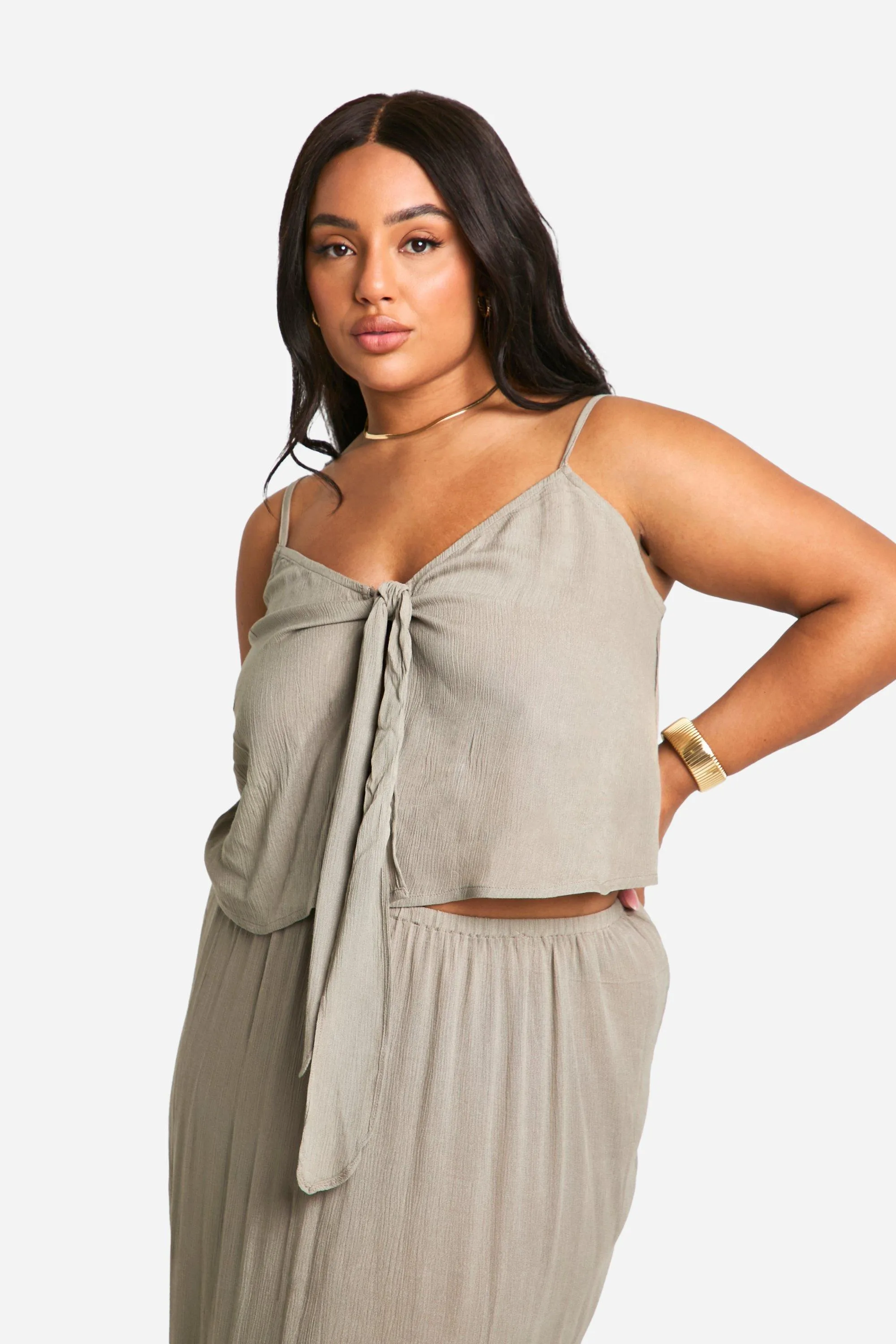 Plus Cheesecloth Tie Front Top 4 Plus Cheesecloth Tie Front Top