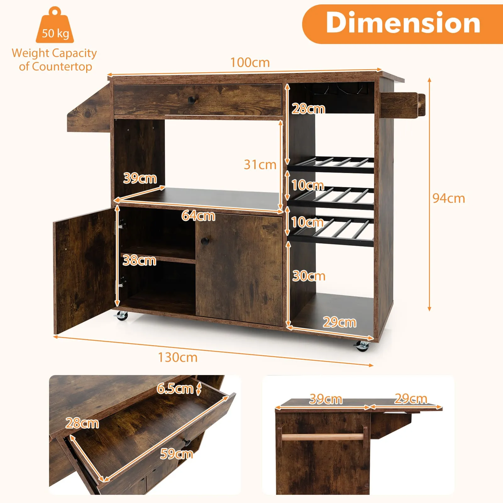 Kitchen Trolley Rolling Serving Cart With Microwave Shelf And Wine Rack 2 Kitchen Trolley Rolling Serving Cart With Microwave Shelf And Wine Rack