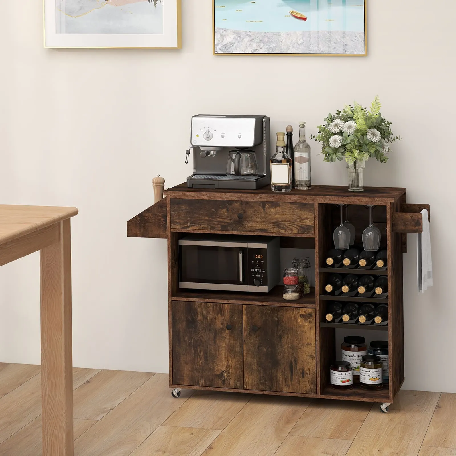 Kitchen Trolley Rolling Serving Cart With Microwave Shelf And Wine Rack 3 Kitchen Trolley Rolling Serving Cart With Microwave Shelf And Wine Rack