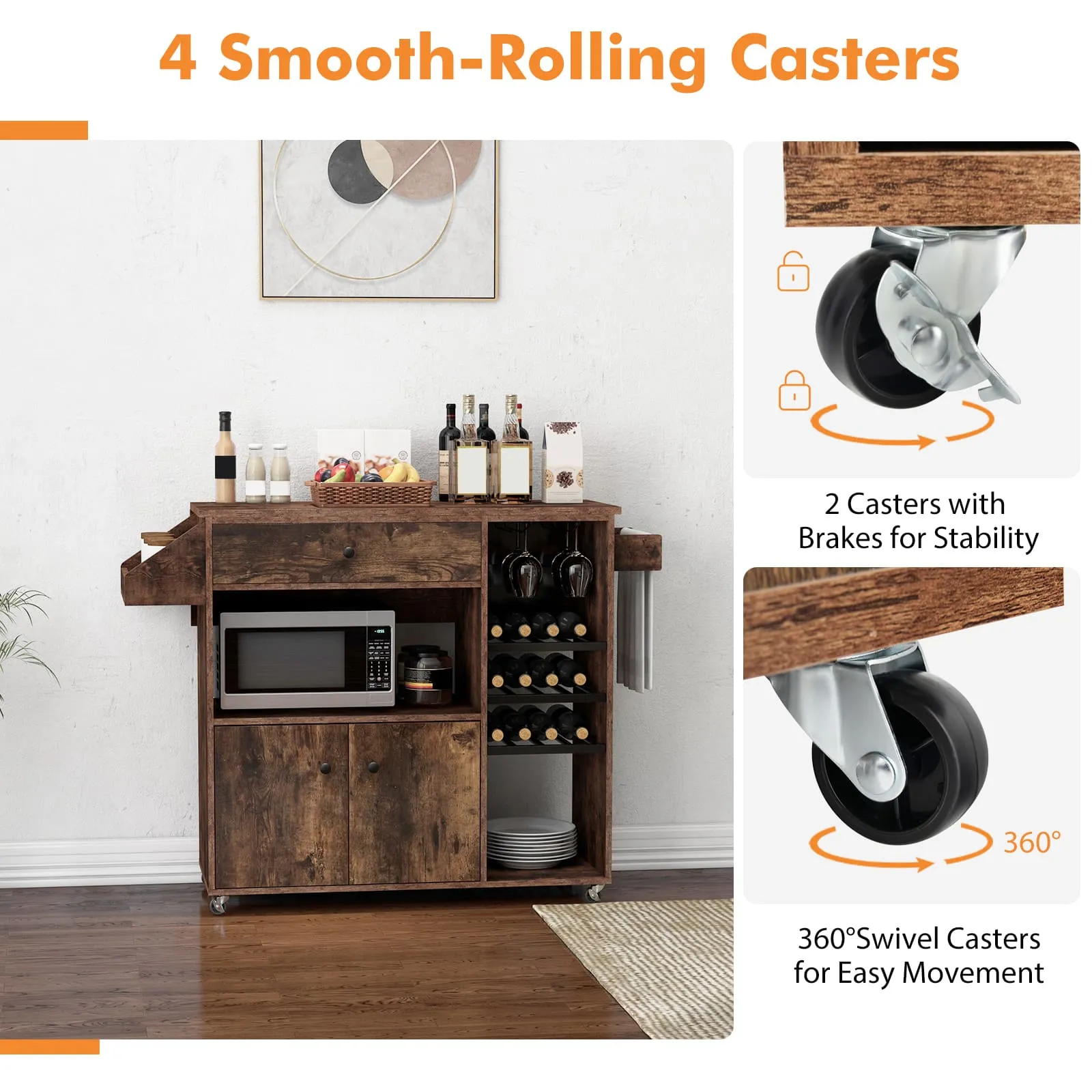 Kitchen Trolley Rolling Serving Cart With Microwave Shelf And Wine Rack 5 Kitchen Trolley Rolling Serving Cart With Microwave Shelf And Wine Rack