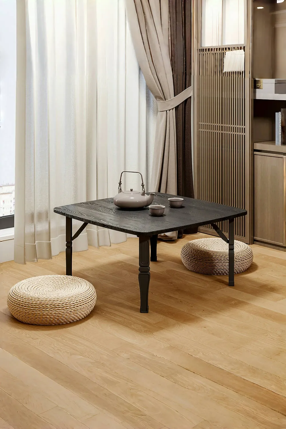Japanese Square Wooden Folding Table for Sitting Tea Room
